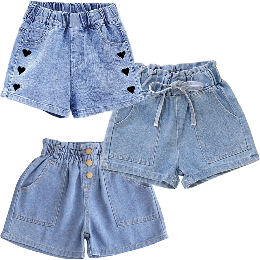 SZJIAHTM 3Pack Kinder Mädchen Sommer Emboridery Flower Denim Shorts Jeans Kurze Hosen Sommerhose