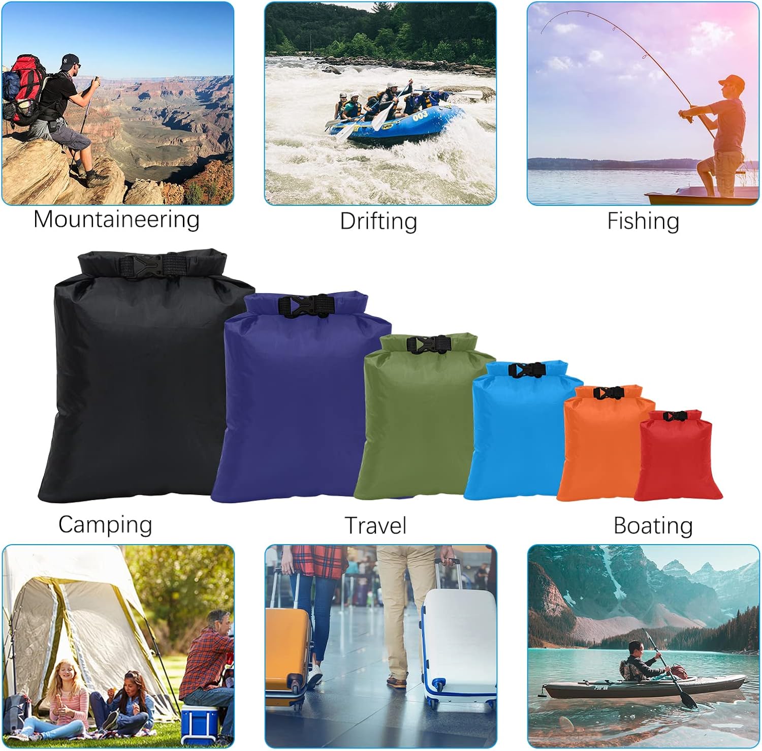7 Pcs Waterproof Dry Bags Lightweight Dry Sacks Waterproof Floating Bag