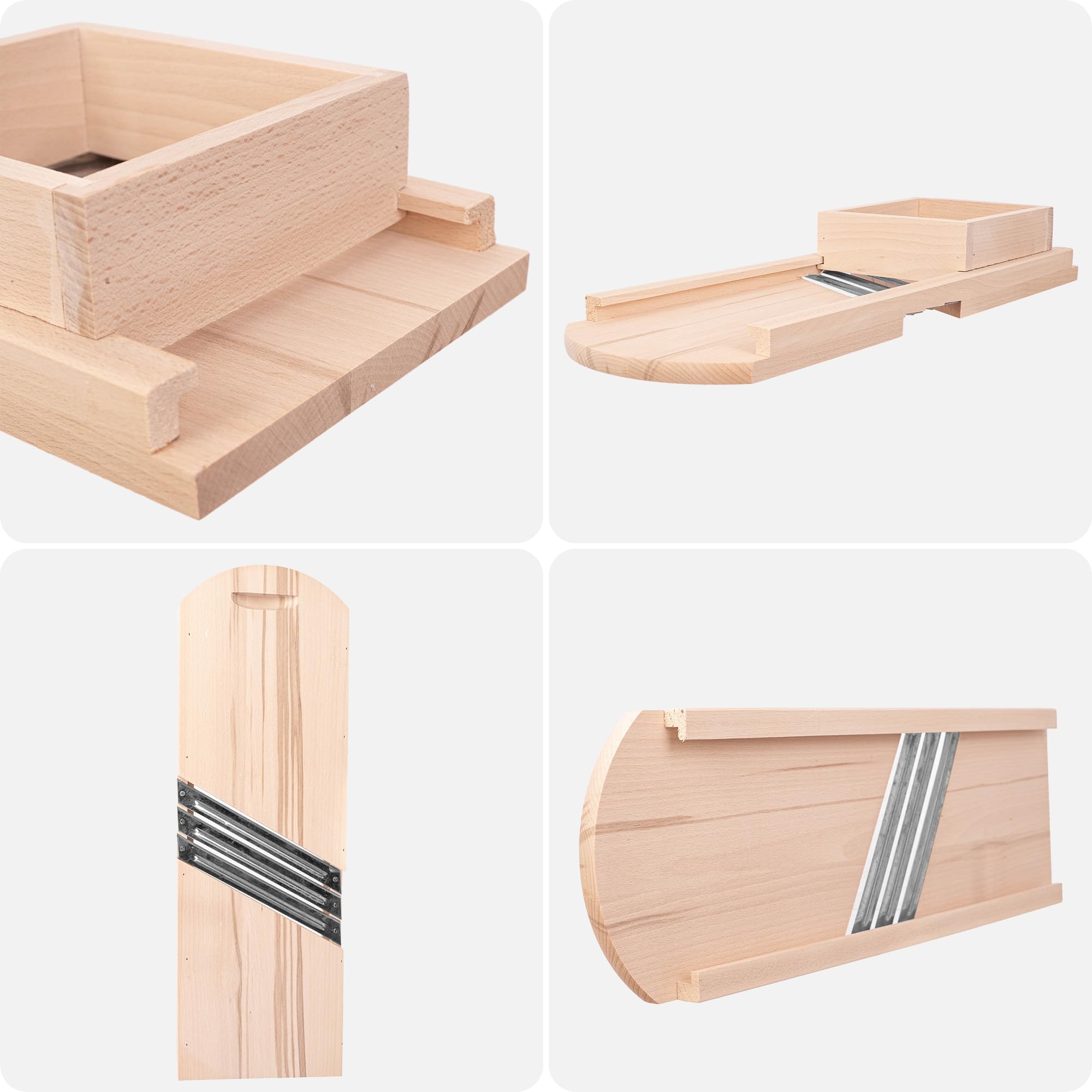 KADAX Cortador de repollo y verduras de madera de 56 x 19 cm, 3 cuchillas de acero inoxidable, corte rápido y uniforme, para crudos, encurtidos y ensaladas
