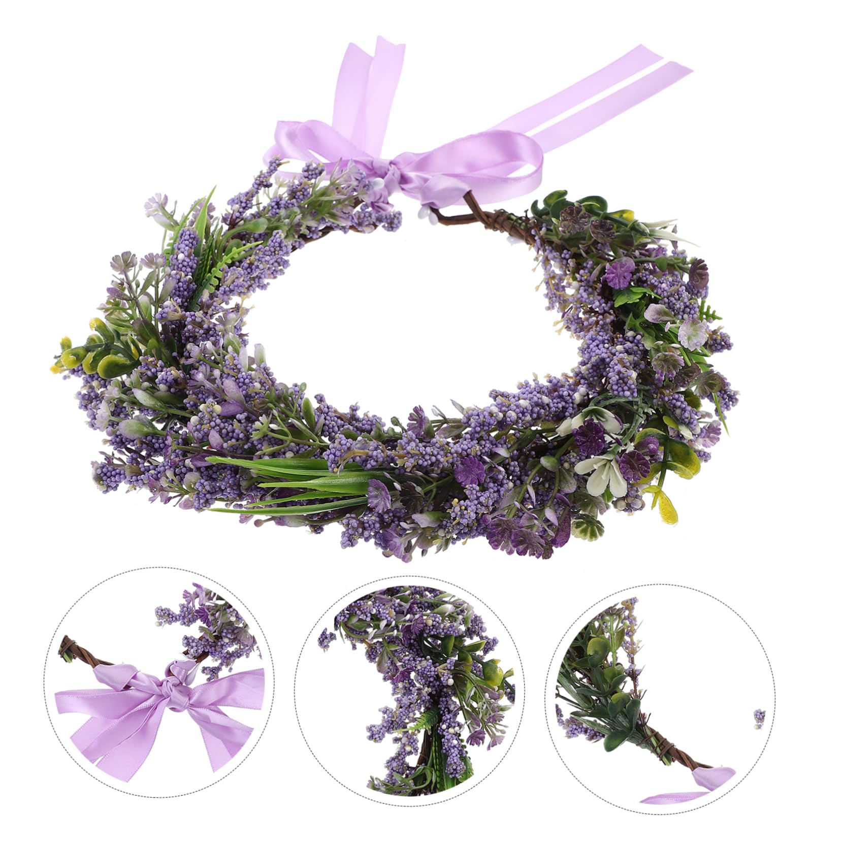 MAGICLULU 3 Piezas de flores hair topper morat accesorios para el cabello de boda diadema de flores moradas tiara tocado de guirnalda de las anillo de pelo ropa