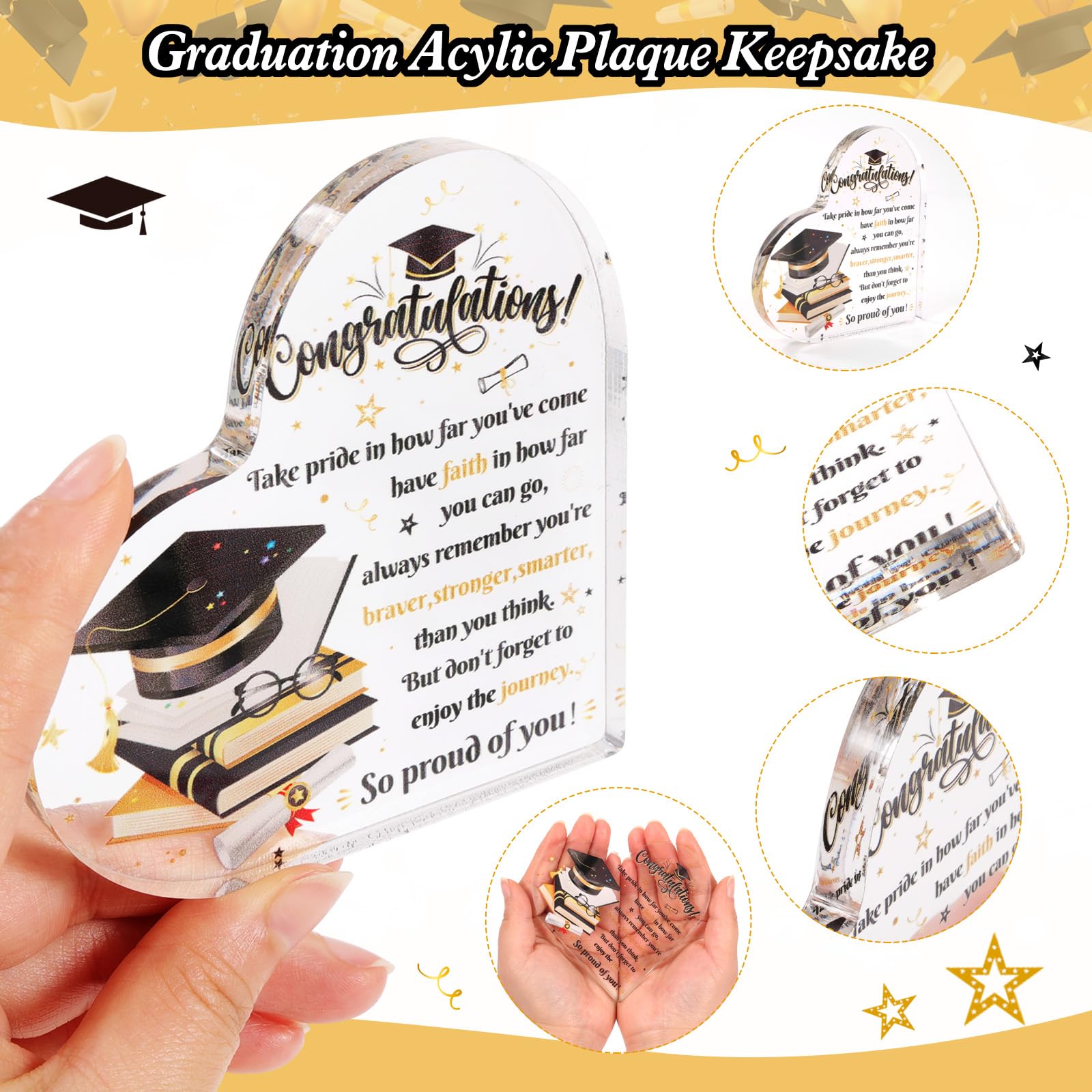 HOWAF Graduation Heart-Shaped Acrylic Plaque, Graduation Keyring, So Proud Of You Ballpoint Pen & Gift Bag - Image 3