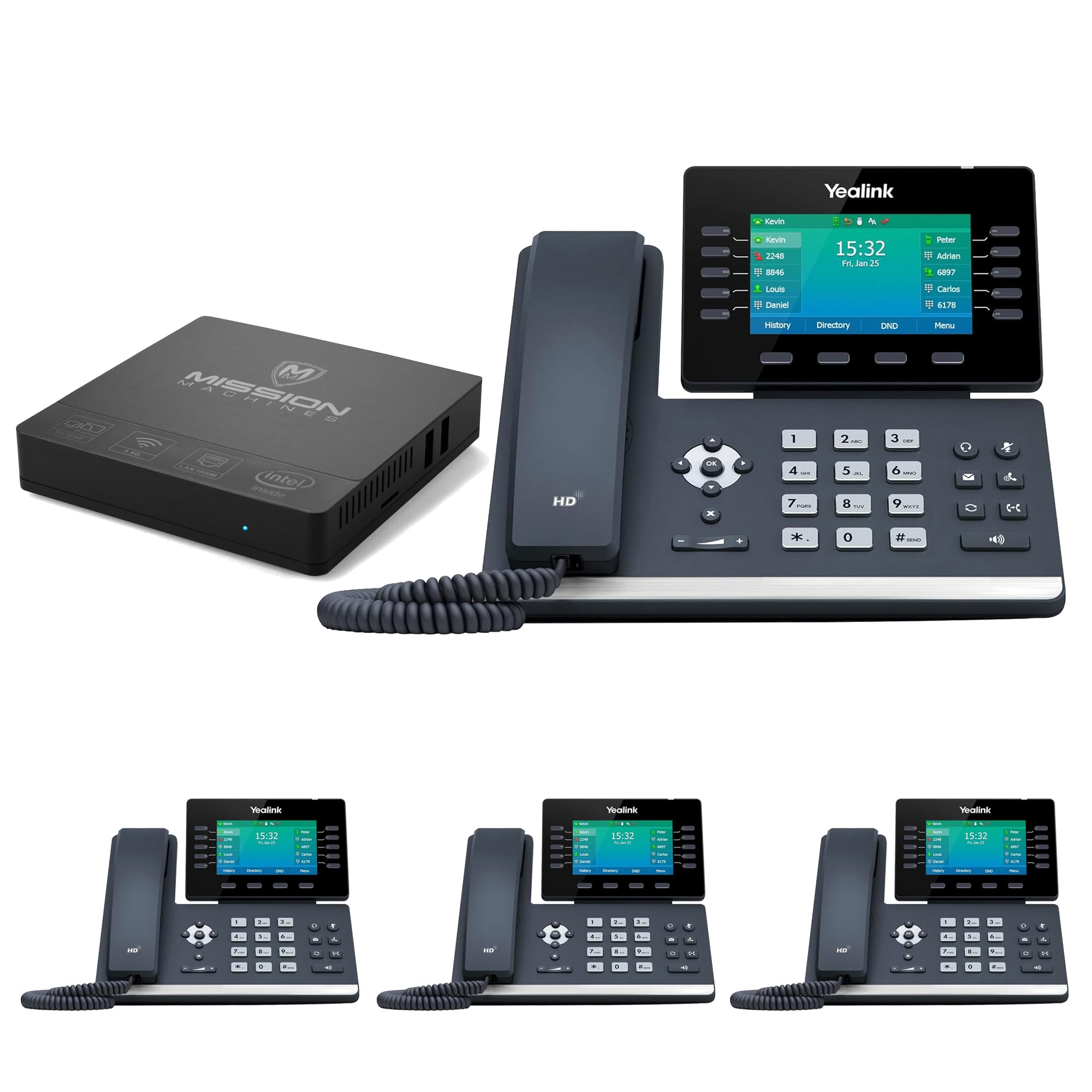 Business Phone System 'Mission Machines' Y300: Includes Yealink T54W Phones + 'Mission Machines' Server + Free 1 Year of 'Mission Machines' Phone Service (4 Phone Bundle)
