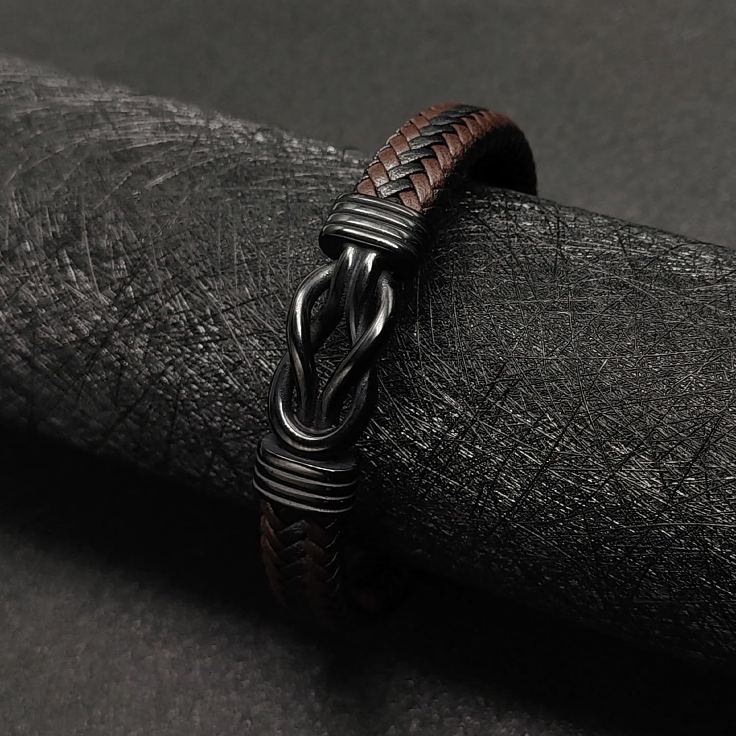 Mens Braided Genuine Leather Bracelet 316L Stainless Steel Infinity Knot Bracelet Holiday Jewelry Gifts for Men - Image 8
