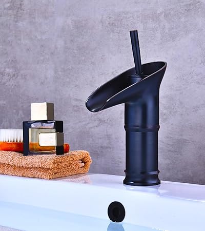 Midnight Black Waterfall Basin Mixer: Brass, 7 Inches Height