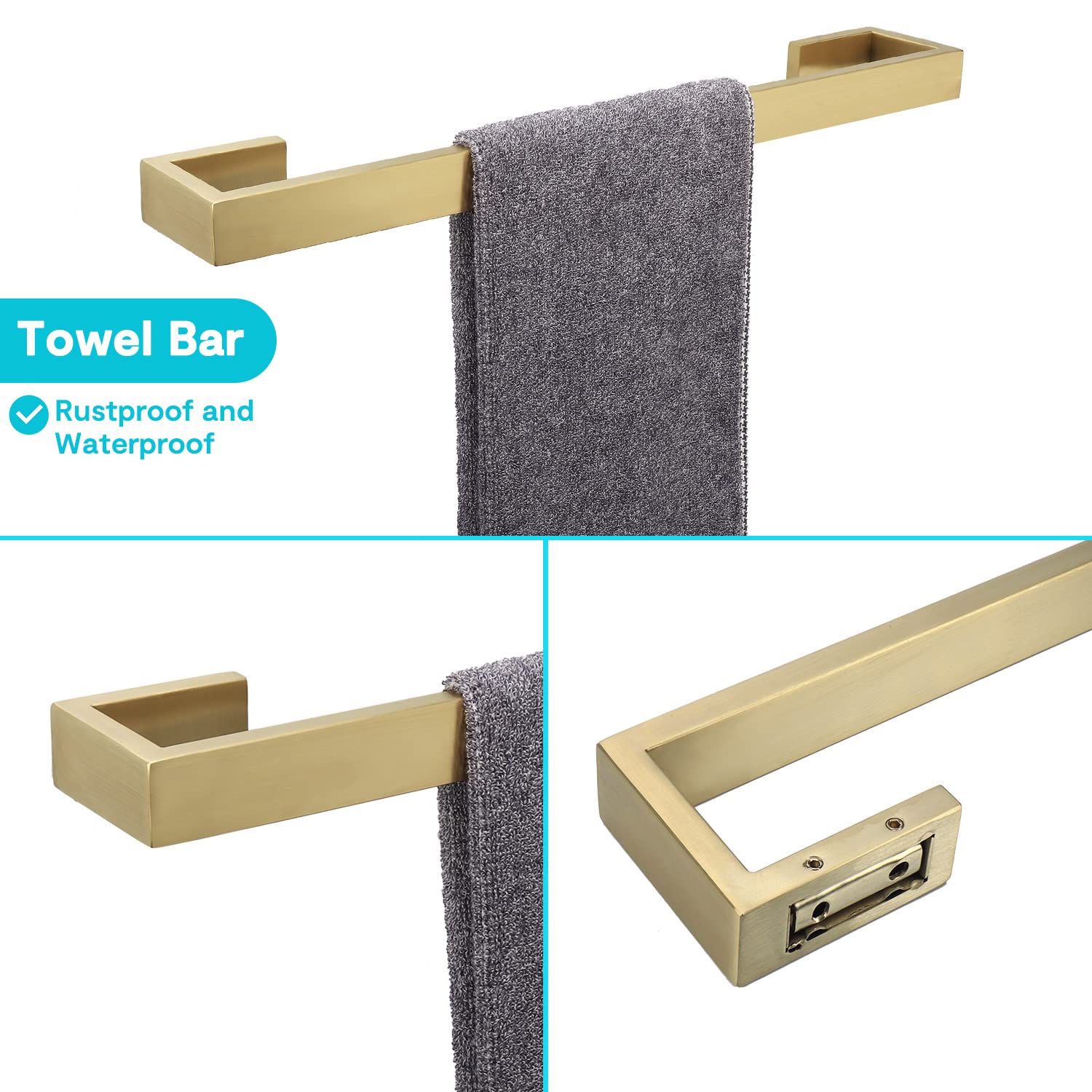 TocTen 4-Pcs Bathroom Hardware Set Stainless Steel Square Towel Rack ...