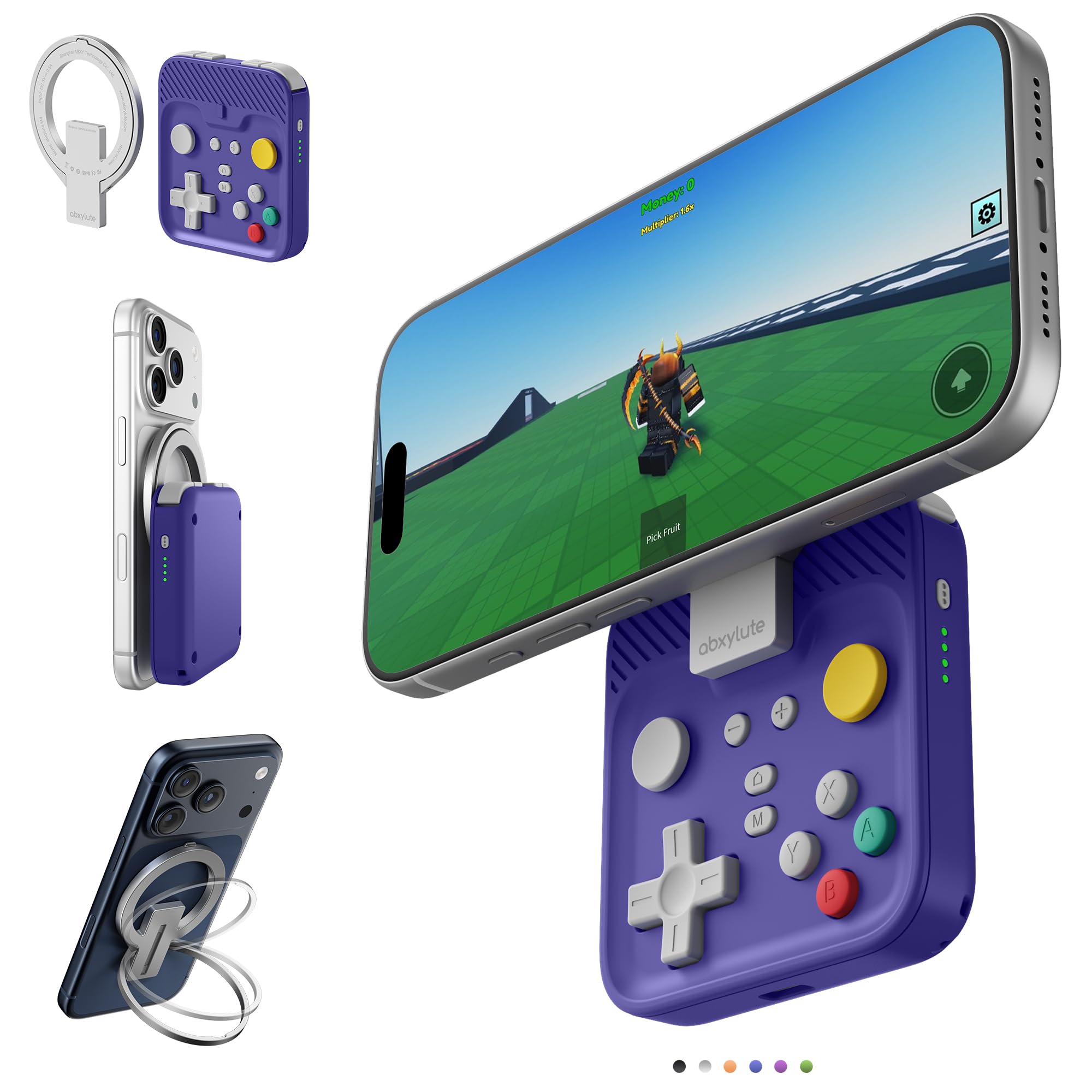 abxylute Controlador de juegos móvil M4 Snap-On para Android y iPhone, controlador portátil ligero para teléfono, soporte para gamepad retro de bolsillo, doble joystick turbo (azul)