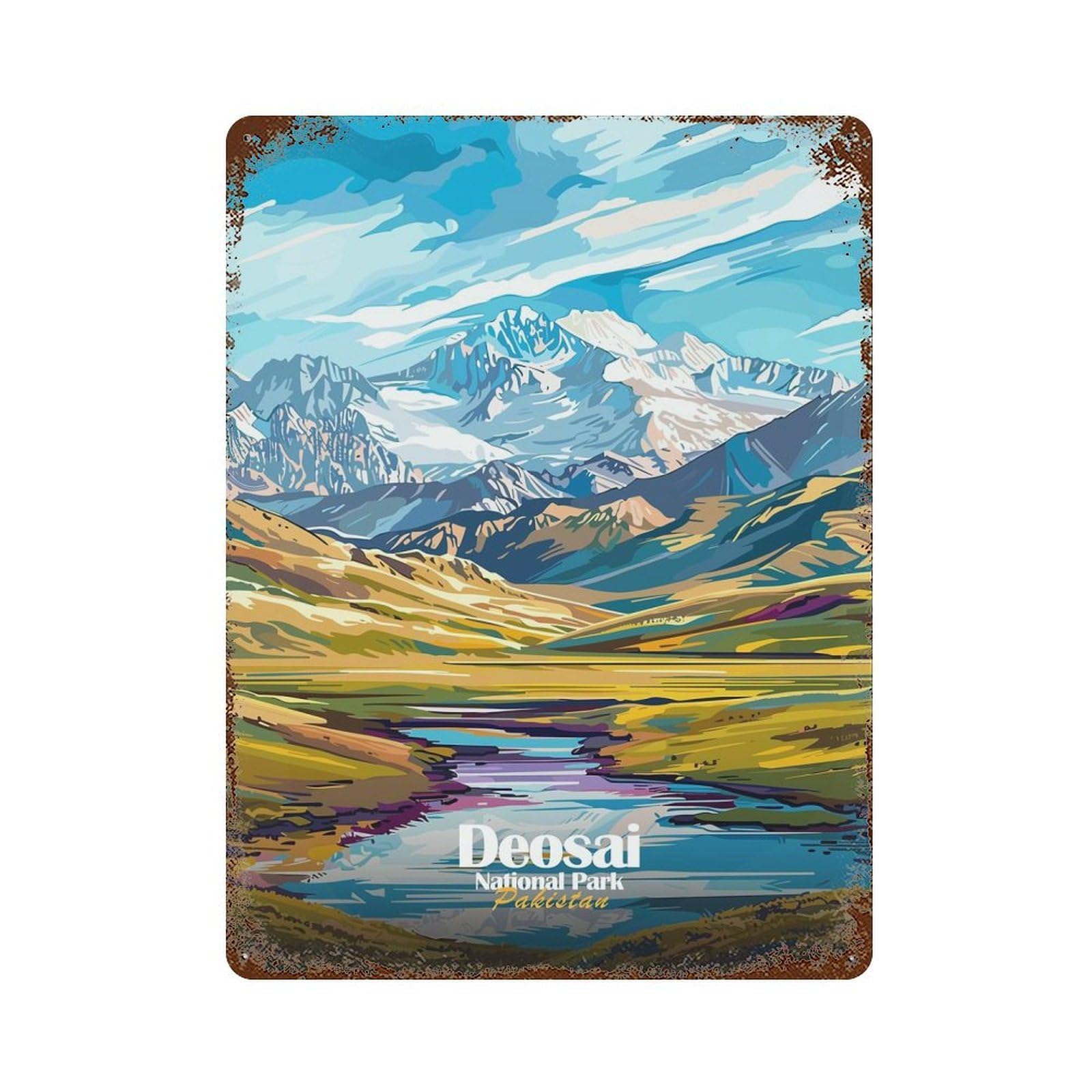 Deosai National Park, Pakistan Landscape 15.7"x11.8" Vintage Metal Tin Sign, Retro Wall Decor for Basement, Hobby Room And Garage Decor