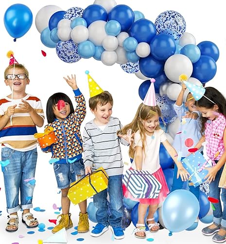 Miniatura 3 de Anllecr - Globos de látex de confeti azul real, 70 globos de 12 pulgadas de color azul claro y blanco para fiesta de bebé, baby shower, hombres,