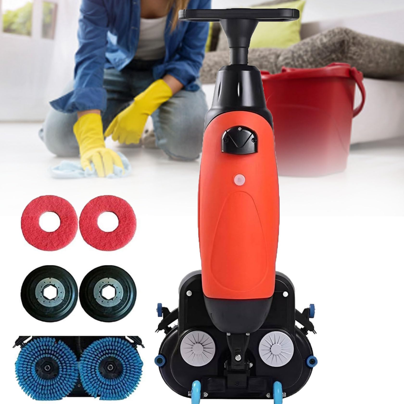 Fregadora De Pisos EléCtrica Comercial, Pulidora De Pisos Multifuncional, Ancho De Limpieza De 17", Disco De Cepillo Doble, A BateríA, Tanques De Agua Separados De 4 Y 7 litros. Red
