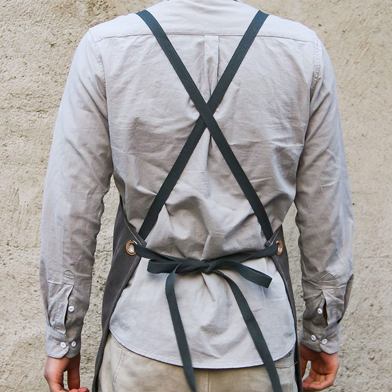 Delantal de Mezclilla para Trabajo, Ropa de Trabajo para Hombres y Mujeres, peluquería, Tienda de té, floricultura, Restaurante, Cocina y repostería (Gris)
