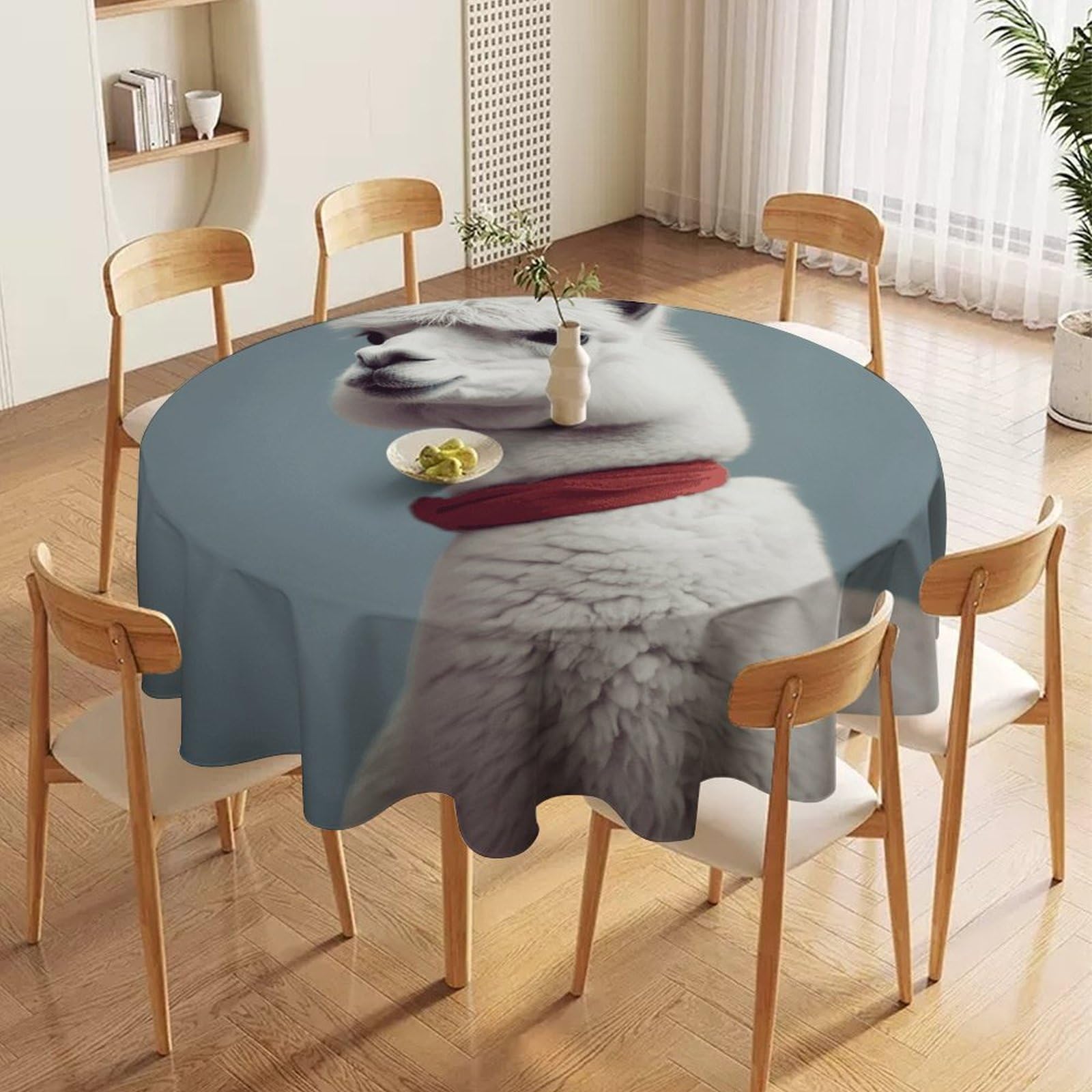 Nappe ronde en alpaga 177cm tissu imperméable et lavable pour table de cuisine