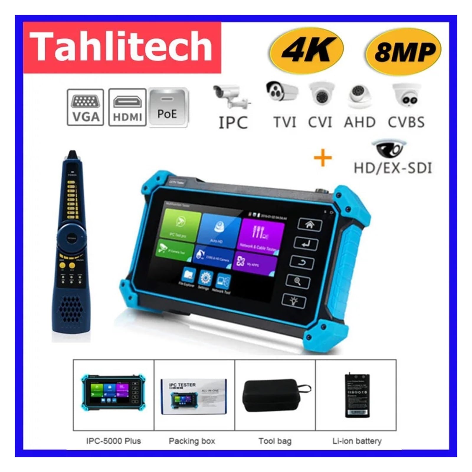 Tester CCTV, IPC-5200C Plus Tester kamery IP 5,4-calowy monitor z ekranem dotykowym IPS telewizji przemysłowej Obsługa AHD/CVI/TVI/SDI/CVBS/Tester(IPC-5100C Plus)