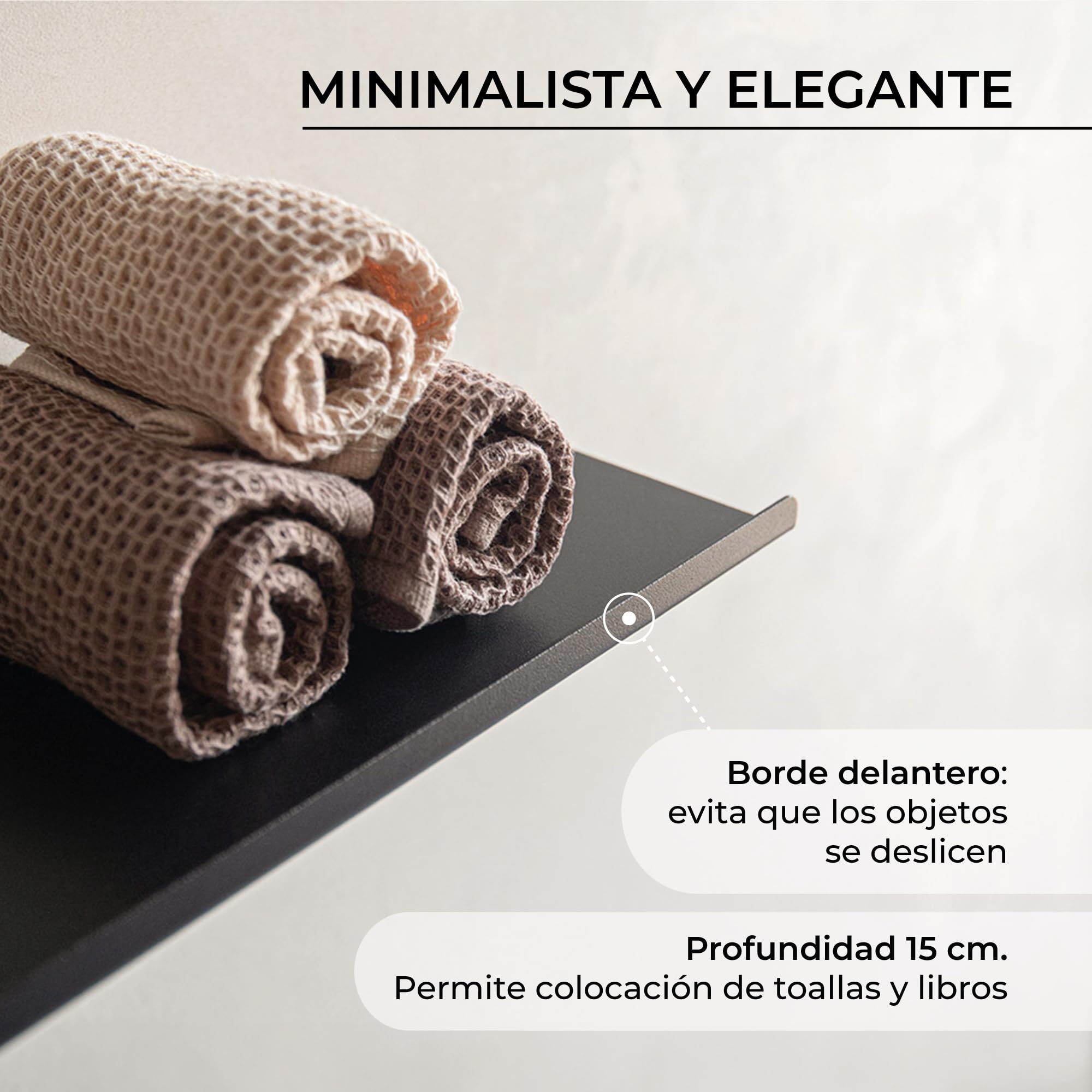 MILUKA Estanteria Pared con 2 Baldas Flotantes 50 x 15 cm, Metal Negro Mate | Repisas de pared para libros, organizar y decorar salon, Lejas para habitación, Estanteria para cocina, baño, y oficina