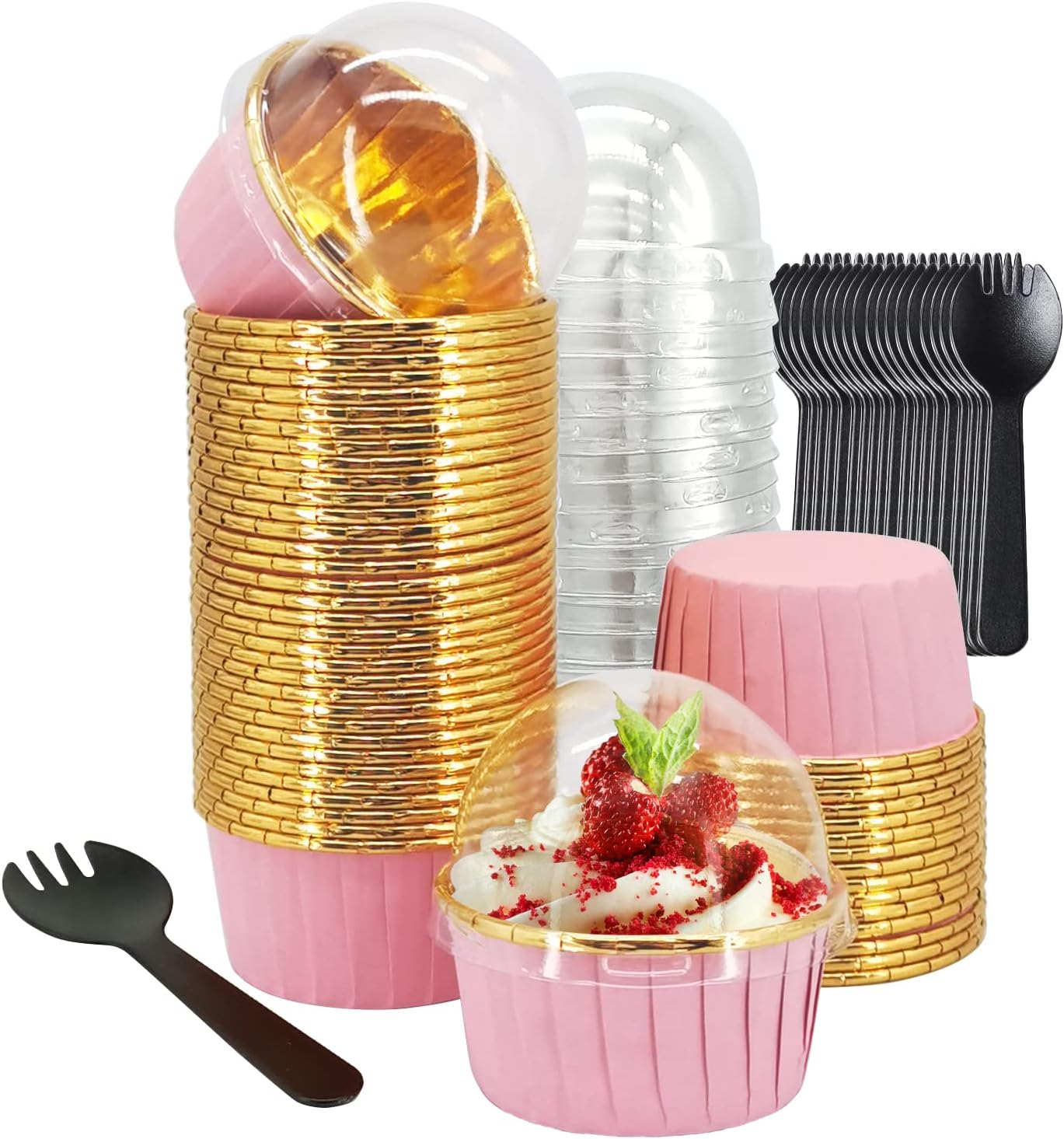 Cupcake Liners And Wrapers With Lids 50 Pack,LNYZQUS 5.5 Oz