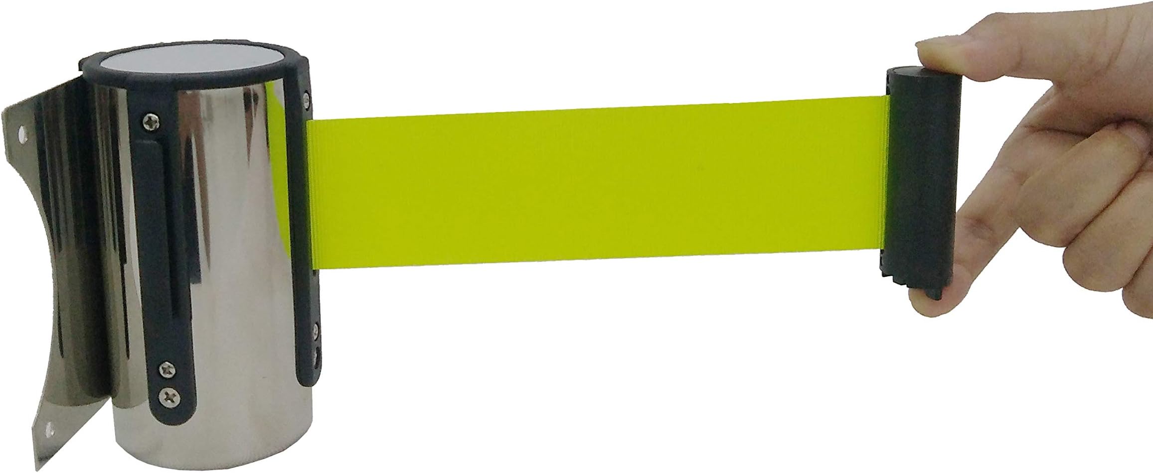 FixtureDisplays® Stanchion Queue Barrier Post Wall Mount Retractable Ribbon 9.5' Belt 12004-8-Neon Green