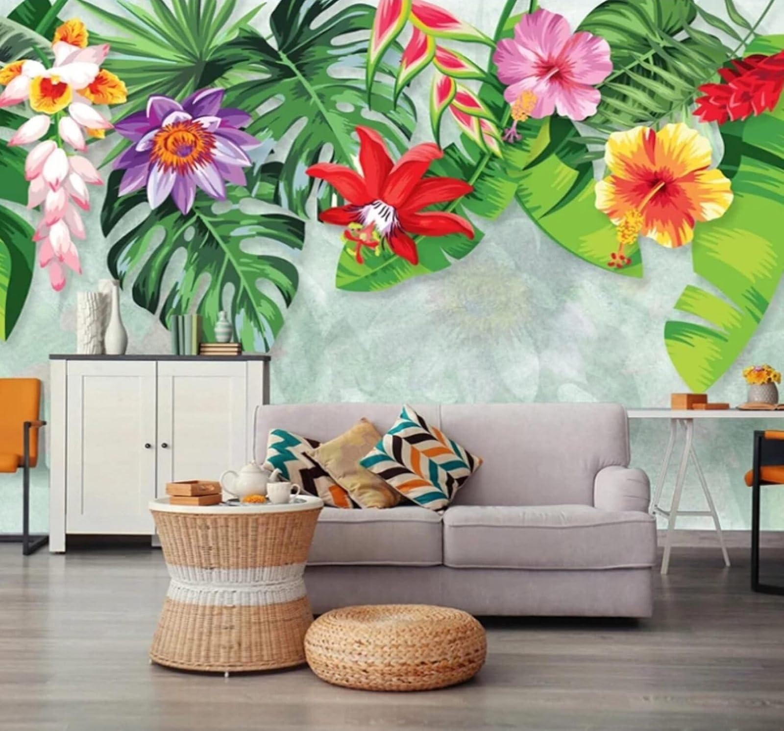 XLMING Fresh Green Banana Leaves Colourful Flowers 3D Wallpaper Luxury Home Dining Decor Paste Sofa Living Room The Wall for Bedroom Mural-400cm×280cm