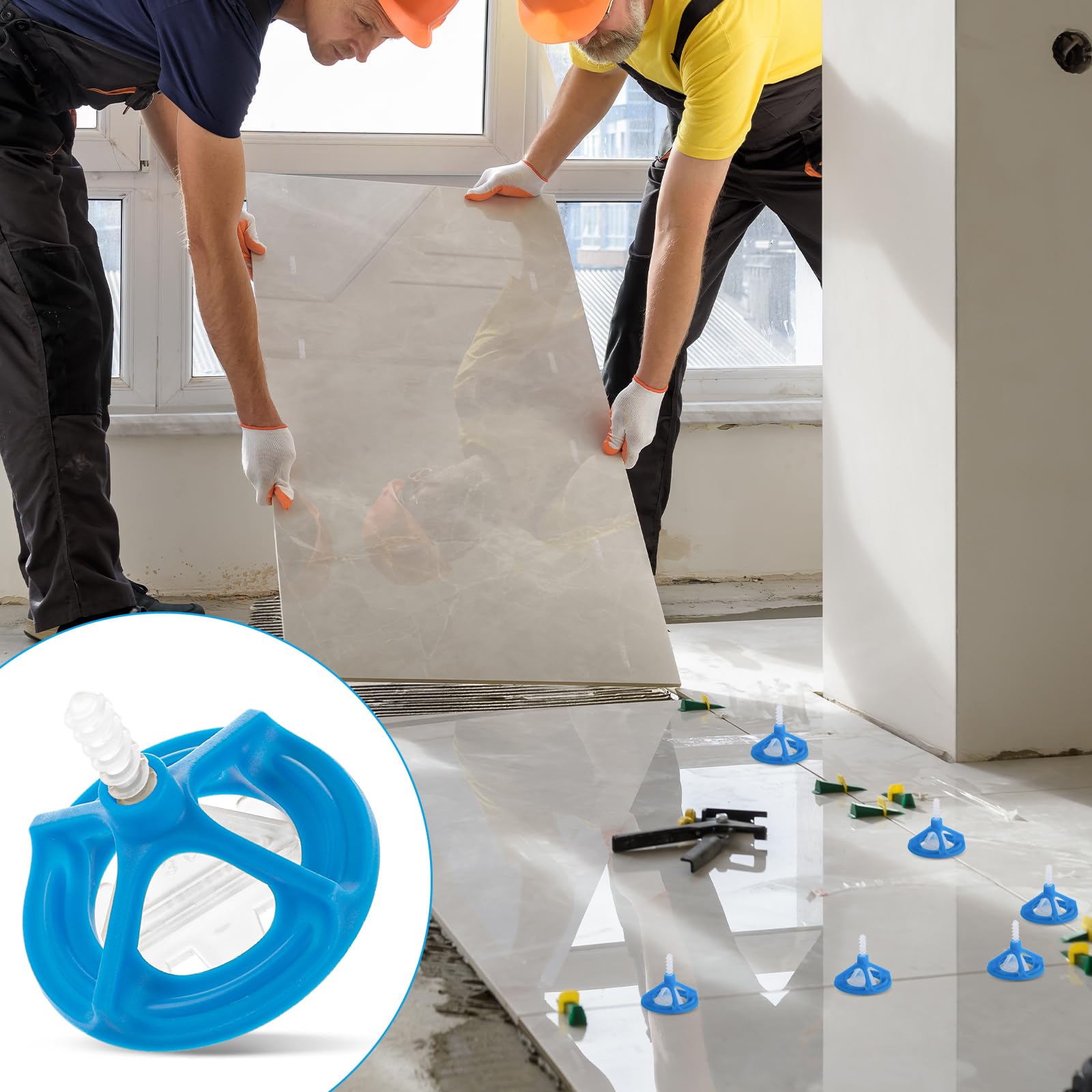 Sistema de nivelación de azulejos, 300 piezas, ayuda para la colocación de baldosas, tapas roscadas, lengüetas de tracción, herramientas para azulejos (juego de 100 campanas + 200 pestañas, 1