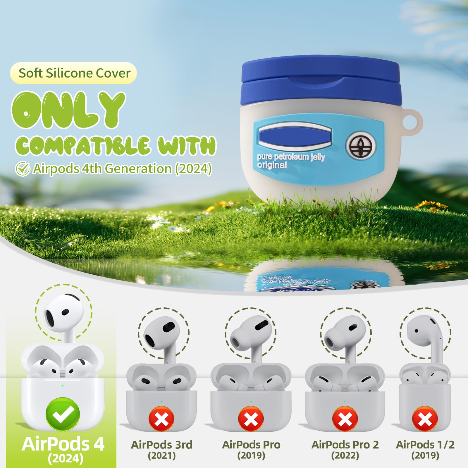 Cute for AirPods 4 Case Cover 2024 with Cleaning Kit,Funny Cartoon Kawaii for AirPods 4th Generation Case Soft Silicone case for Apple Airpods 4 Accessories with Keychain for Women Men Girls Boys