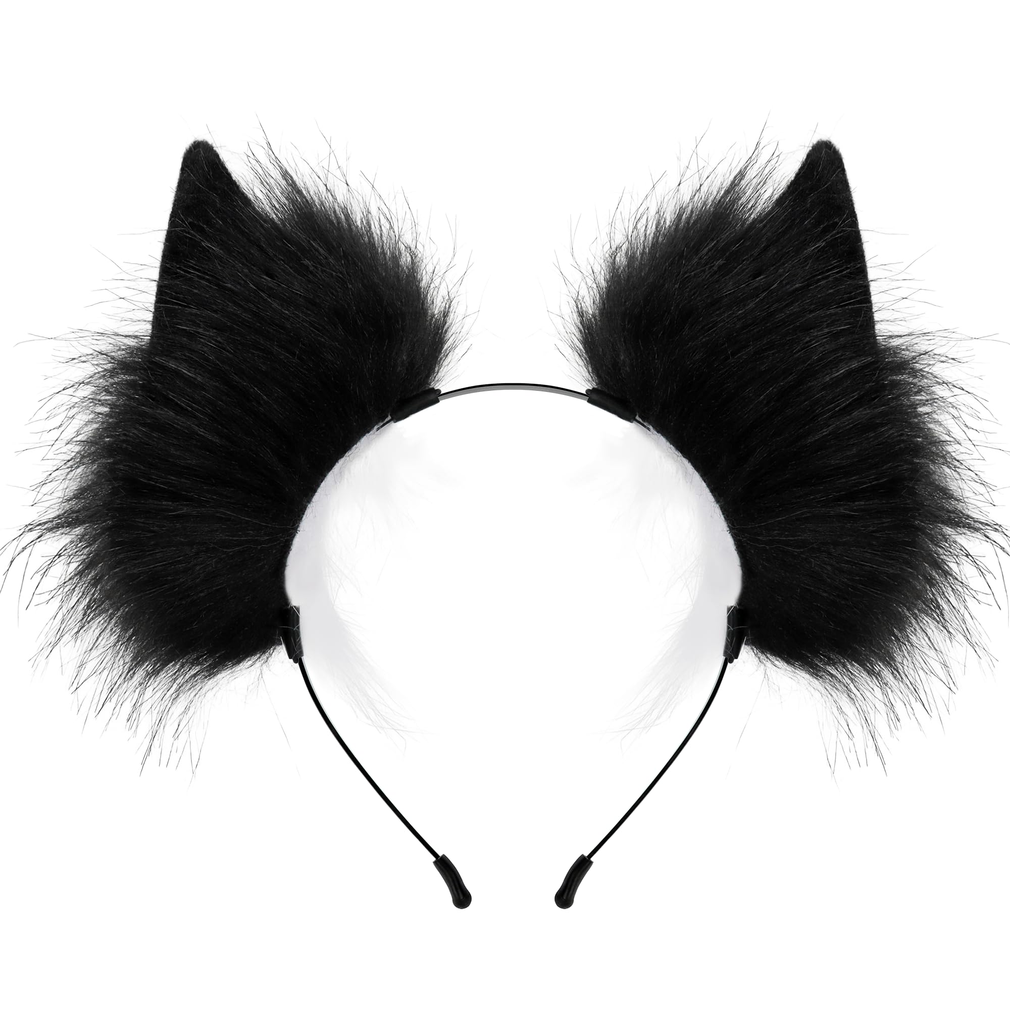QinRuan Fox Cat Long Fur Ears Hair Headwear Wolf Animal Anime Halloween Cosplay Costume: Blackw-03