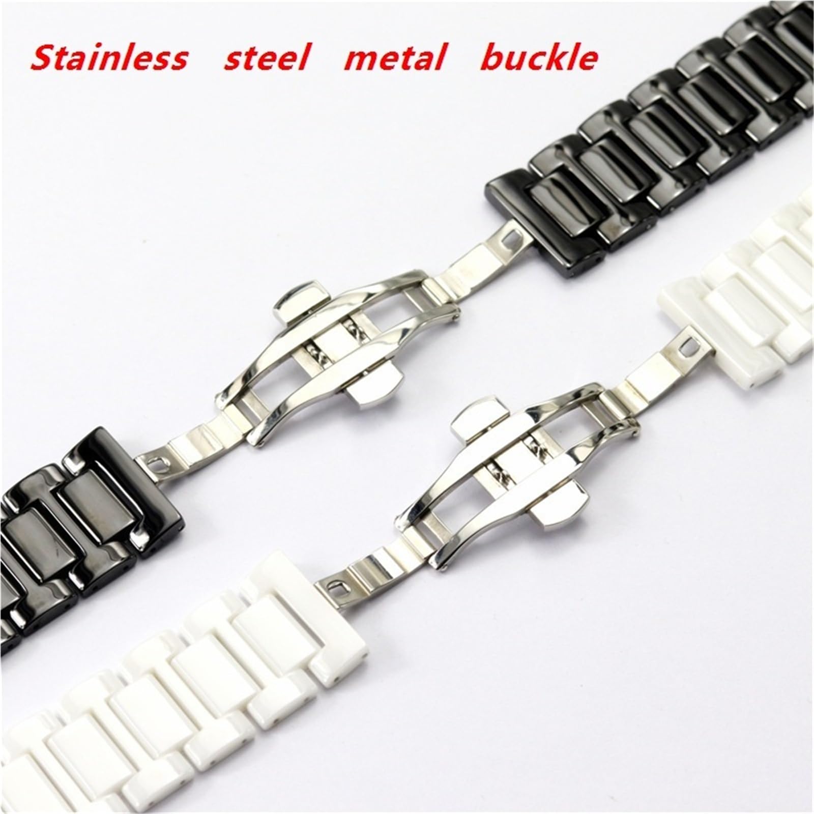 Bracelet de montre unisexe en céramique avec boucle en acier inoxydable à dégagement rapide 20 mm (blanc, 20 mm)