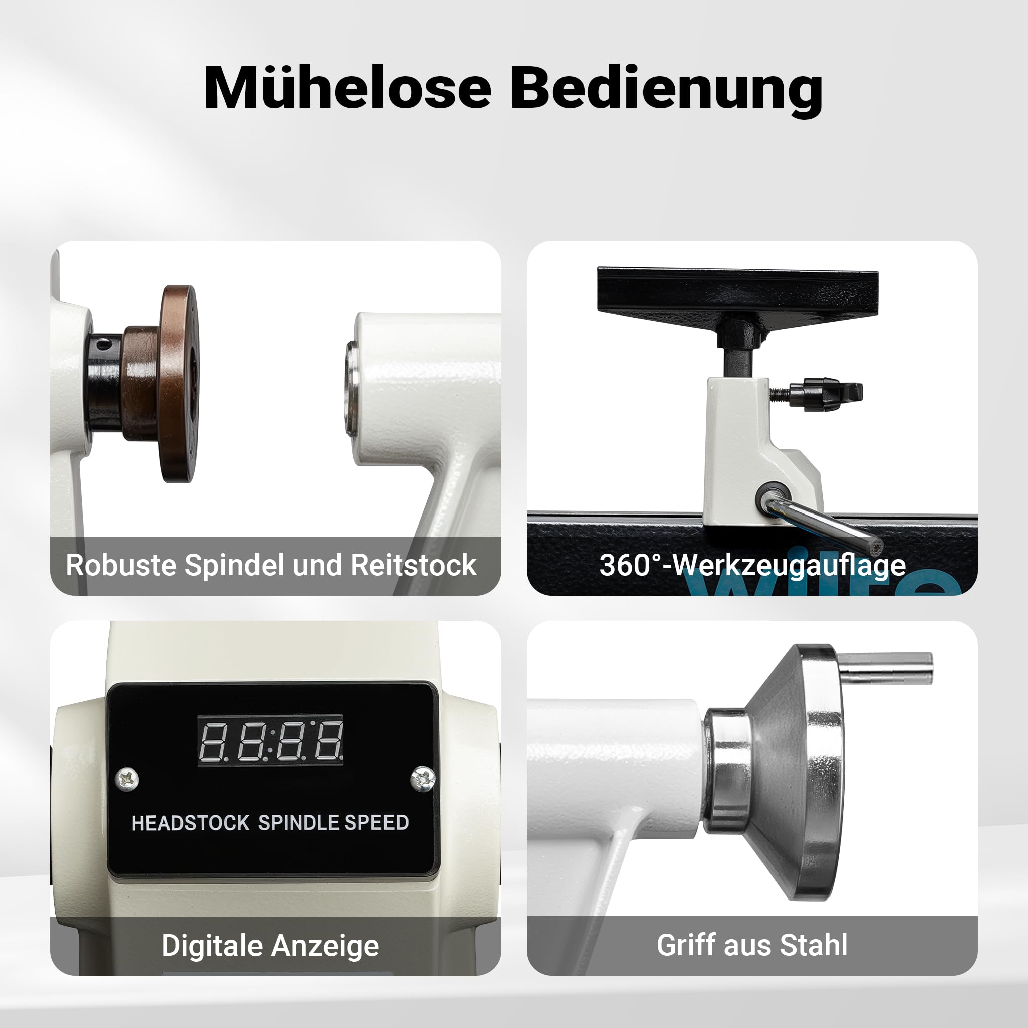 Wiltec Drechselbank 550 W mit variabler Drehzahl 650-3800 U/min, Drechselmaschine mit Planscheibe, Drehbank für Holz bis 457 mm Länge