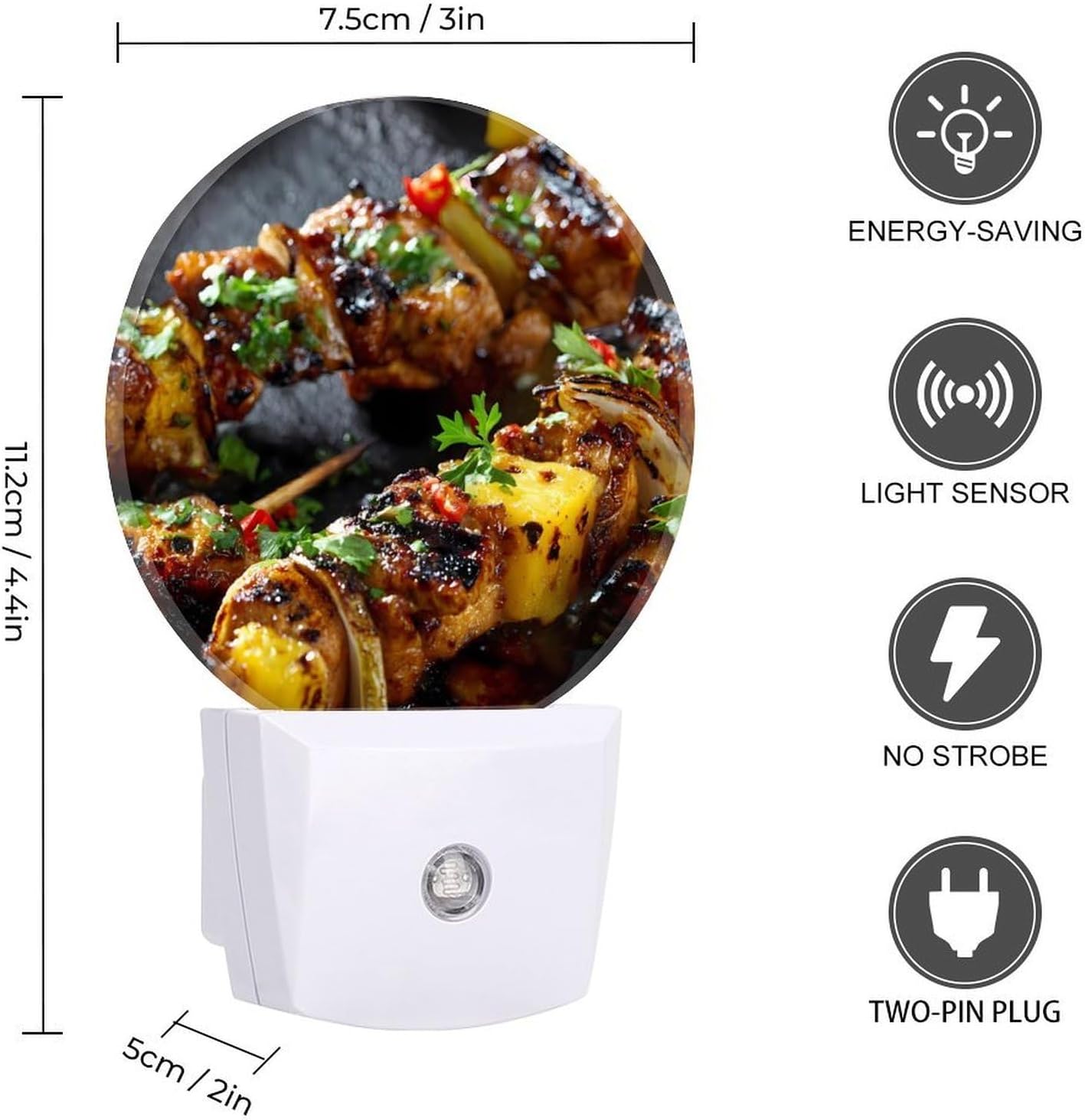 Grilled Pineapple Pork Kebabs Night Light LED Night Lights Plug Into Wall 11.2x5x7.5cm image 2