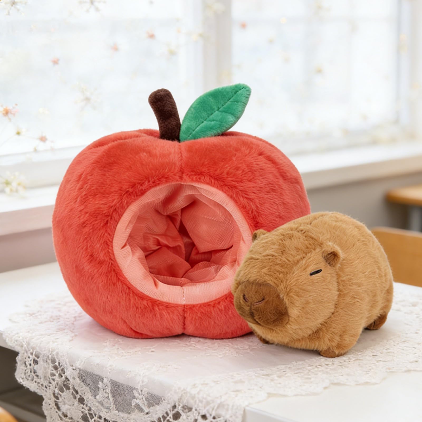 Capybara knuffel z dzieckiem, 2-w-1, pluszowy kapybara, miś, poduszka, 25 cm, jabłko, pluszowe zwierzątko, kapibara, miś, Kawaii zabawka, kapybara, prezenty dla dziewczynek i chłopców
