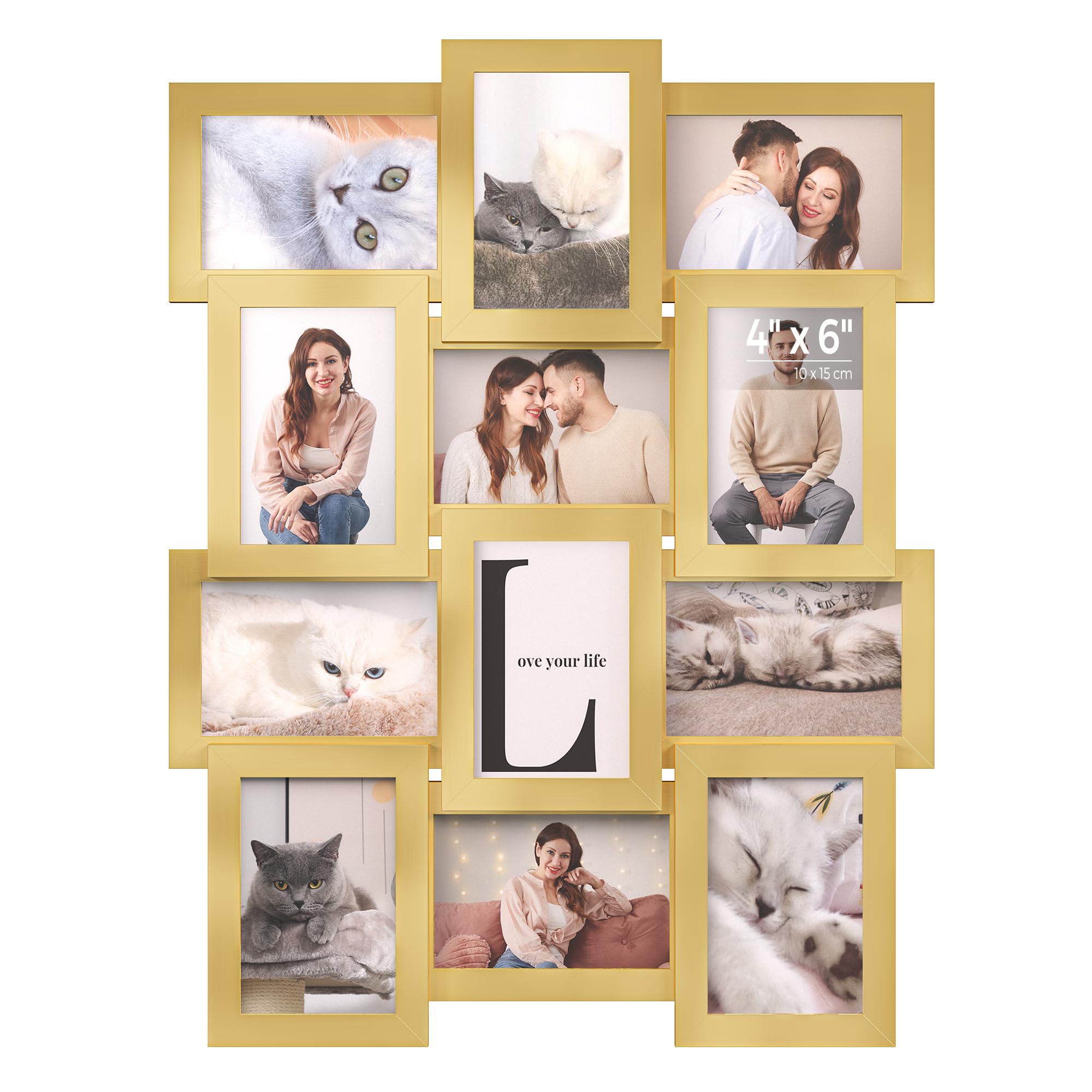 SONGMICS Collage Picture Frames, 4x6 for Wall Decor Set of 12, Multi Family Photo for Gallery Decor, Hanging Display, Assembly Required, Christmas Gift, Pale Gold URPF026A01