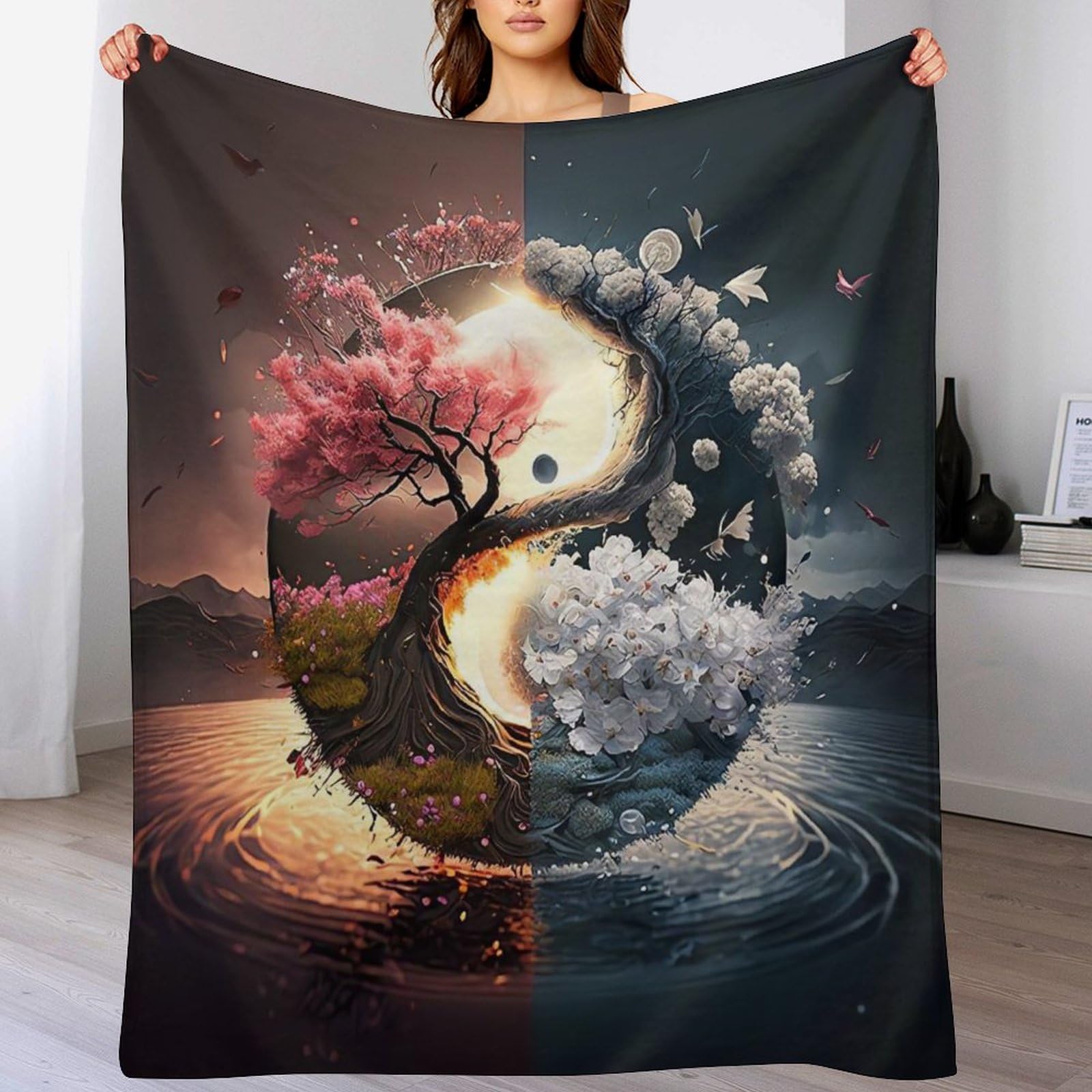 Manta de franela suave de cerezo japonés para regalar en cumpleaños y hogar