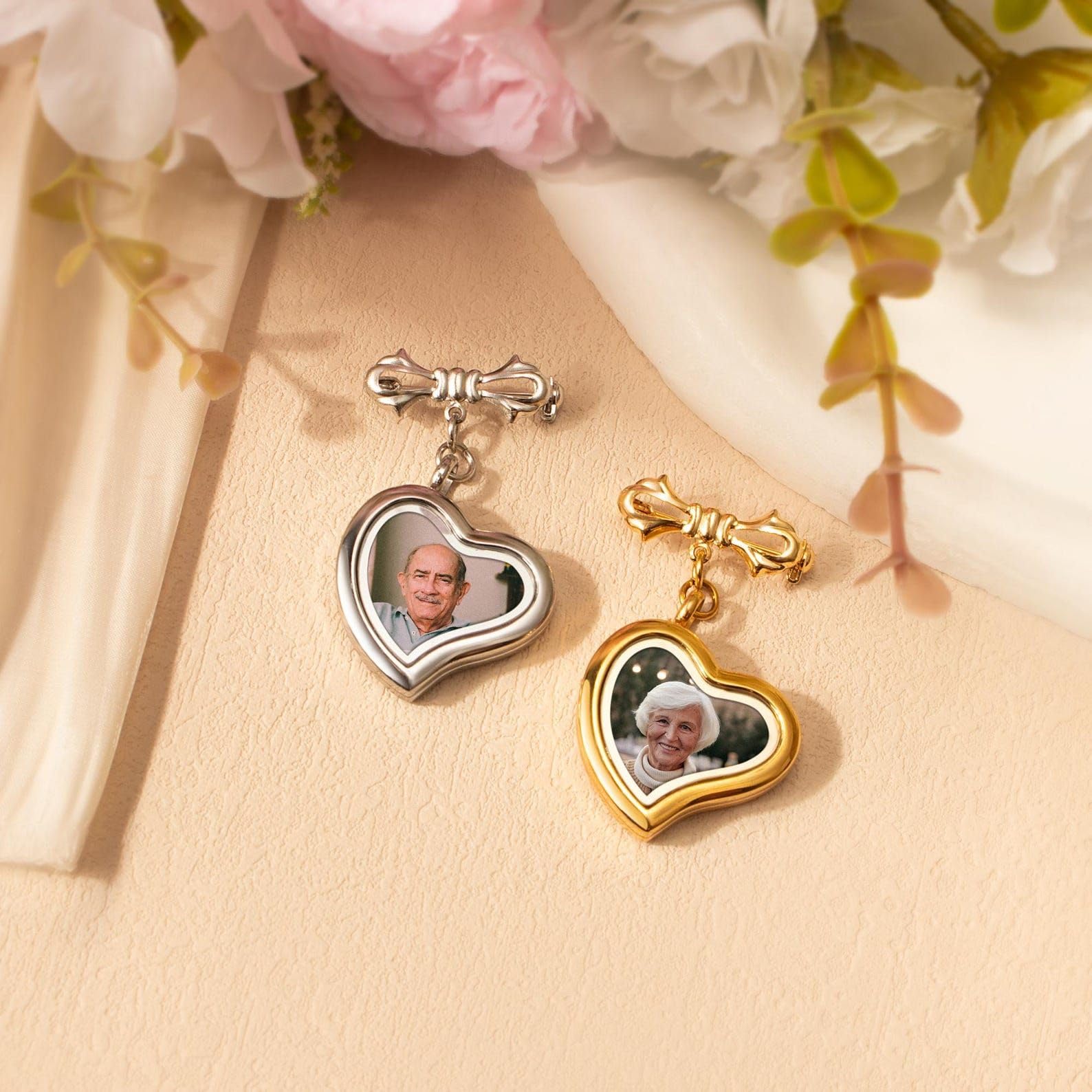 Broche avec photo, motif cœur, style académique