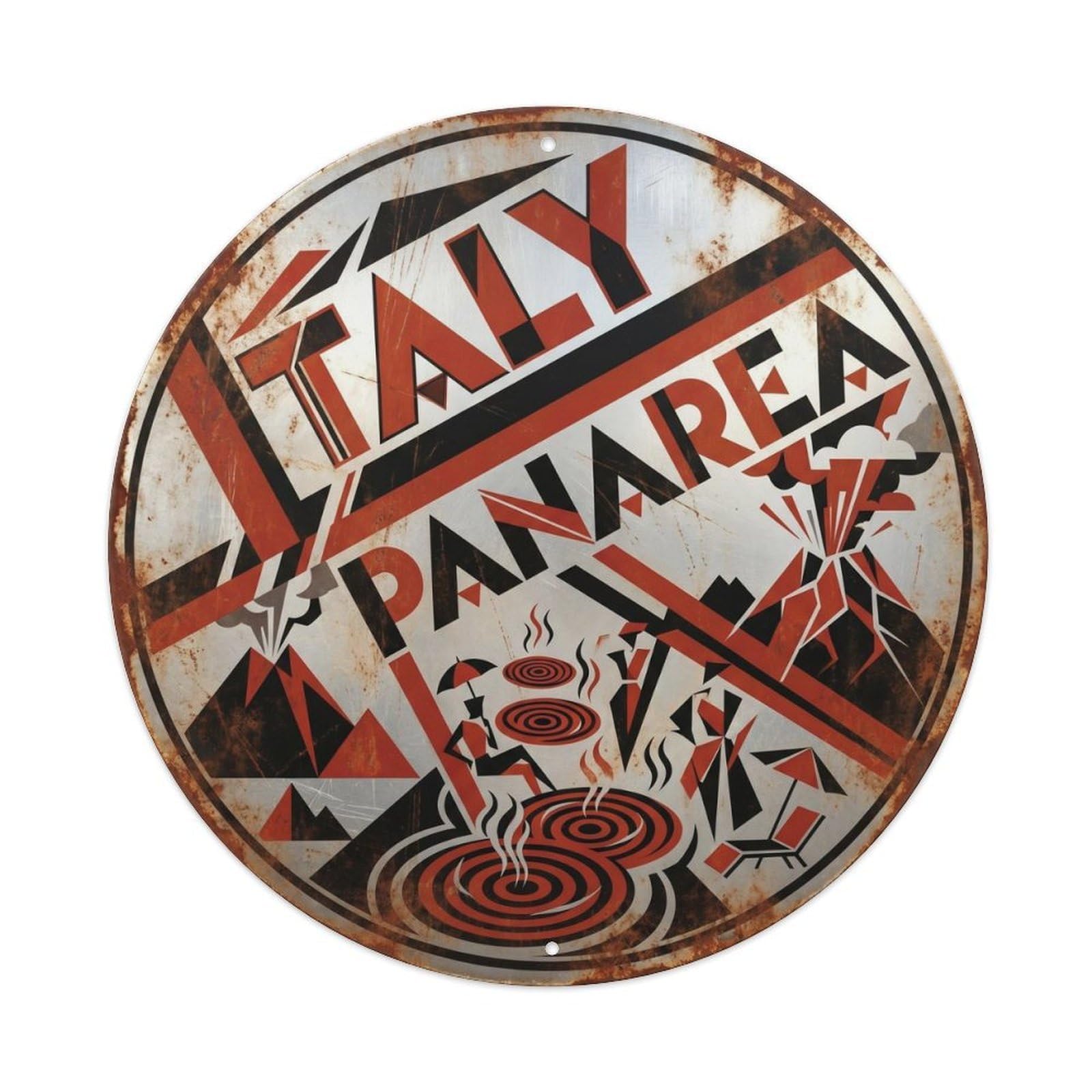 Panarea Volcanic Italian Geometric Island Geology Metal Tin Sign Plaque Wall Decor for Cafe, Man Cave, Club Bar, Office, Home Garden Round Metal Poster 8x8Inch