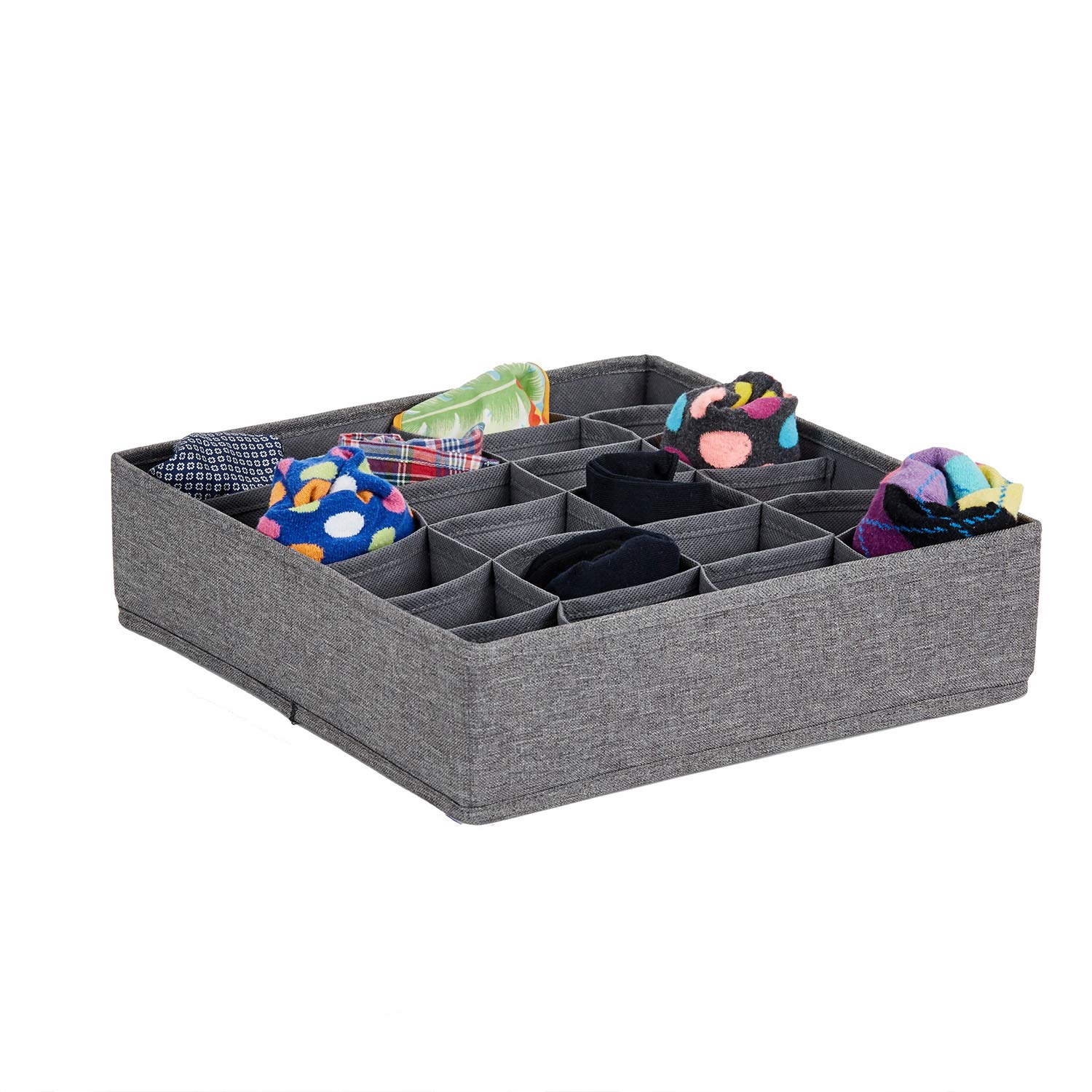 LOVE IT STORE IT Premium Drawer Organiser Wardrobe Organiser System with 24 Compartments Made of Linen, Reinforced with Cardboard Grey 30 x 30 x 8 cm