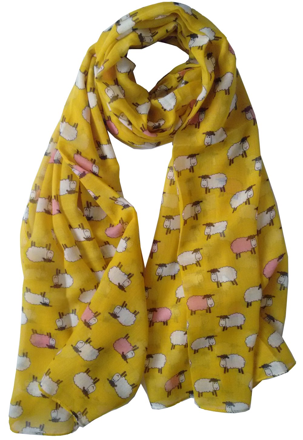 Glamlondon Women's Yellow Sheep Herd Print Scarf Woolly Animal Fashion Shawl Wrap (Yellow)