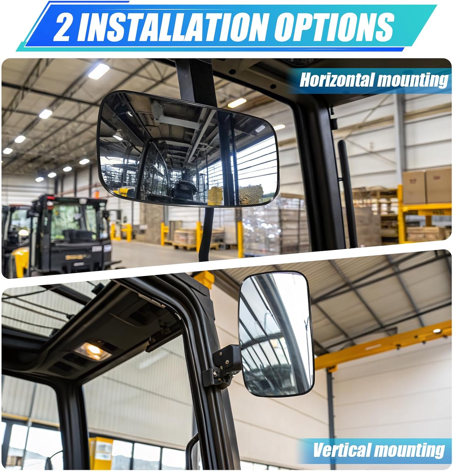 Universal Forklift Mirror - 8.2x4.8" Square HD Wide-Angle Convex Mirror - 1 Pair