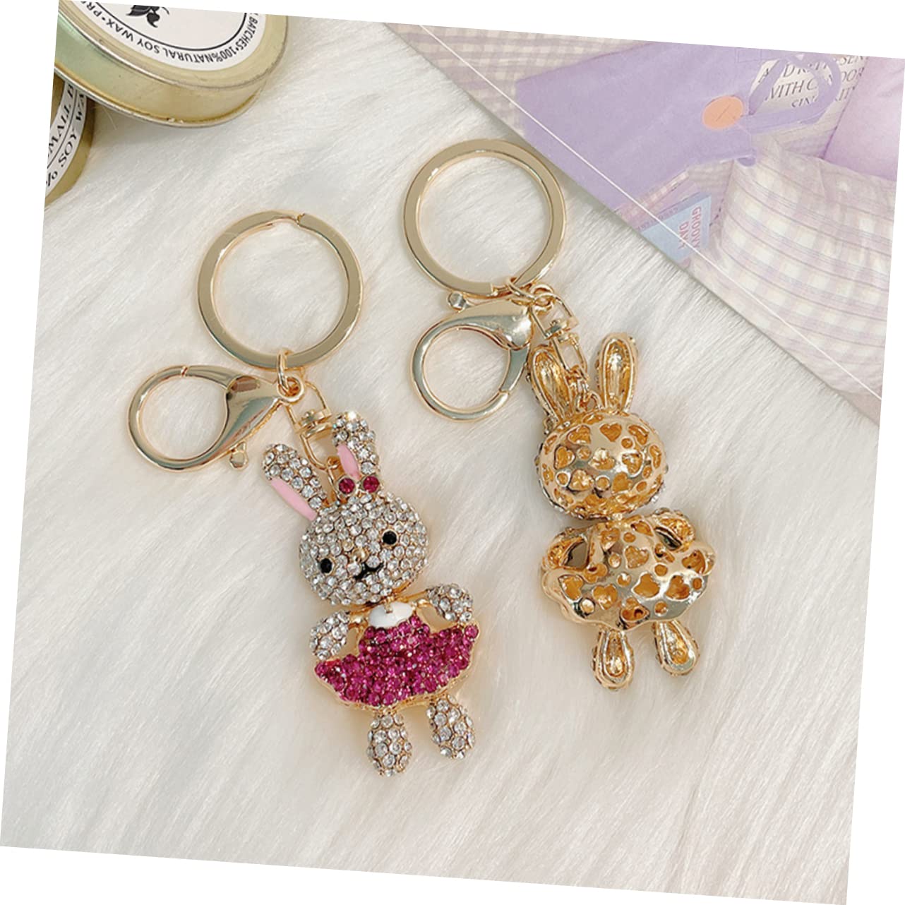 3piezas De Conejo Rhinestones Colgante Decorativo Para Mochilas y Llaves Adolescentes