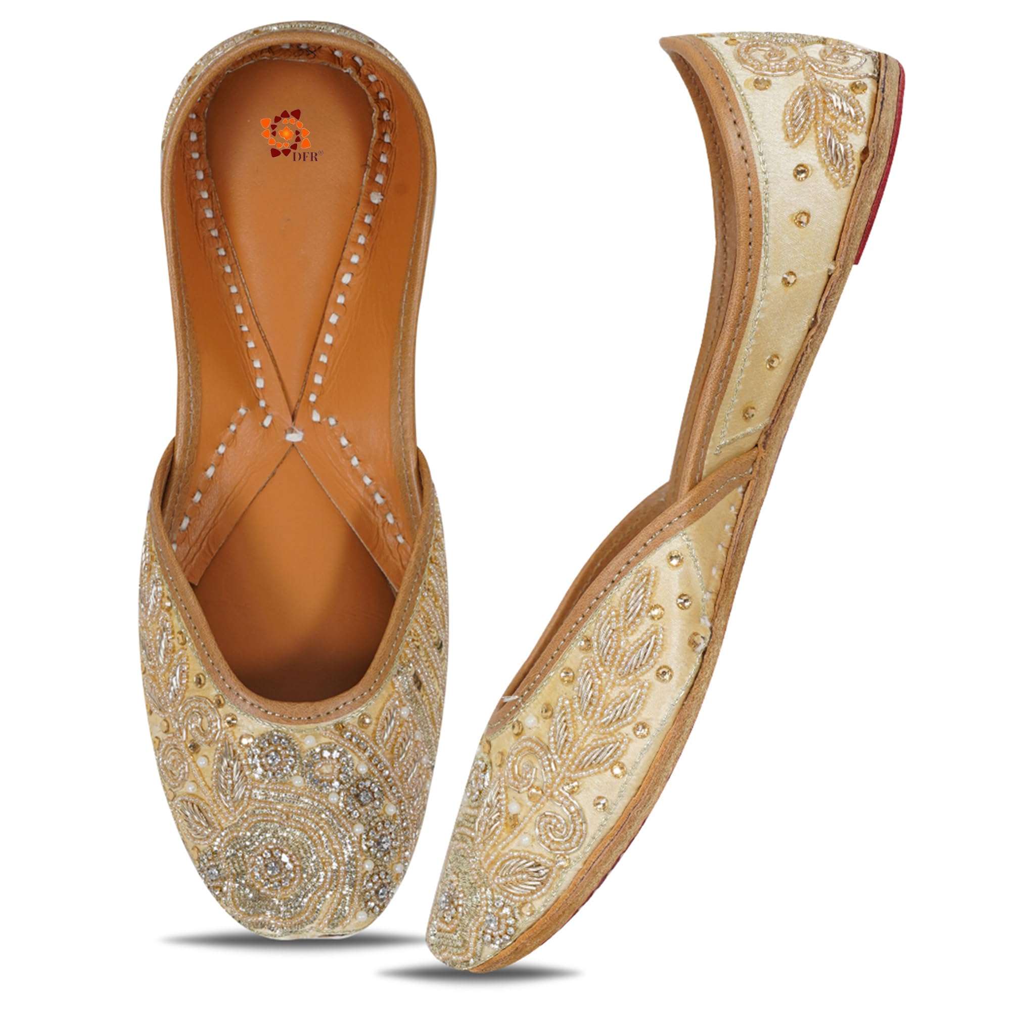 Traditional Hand Dabka Zari Embroidery Rajasthani Stylish Ethnic Punjabi Comfortable Sole Cushioned Fancy Bellies Mojari Jutti for Women-image-18