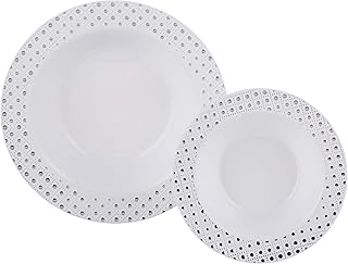 Combo Bowls Set | 20 Soup Bowls - 12oz and 20 Dessert Bowls - 5 oz | White and Silver | Pack of 40