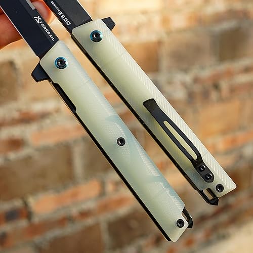 Miniatura 9 de FORESAIL Cuchillo plegable de bolsillo, mango G10 verde natural, hoja PVD DC53 negra, con clip, cuchillo de transporte diario para hombres y