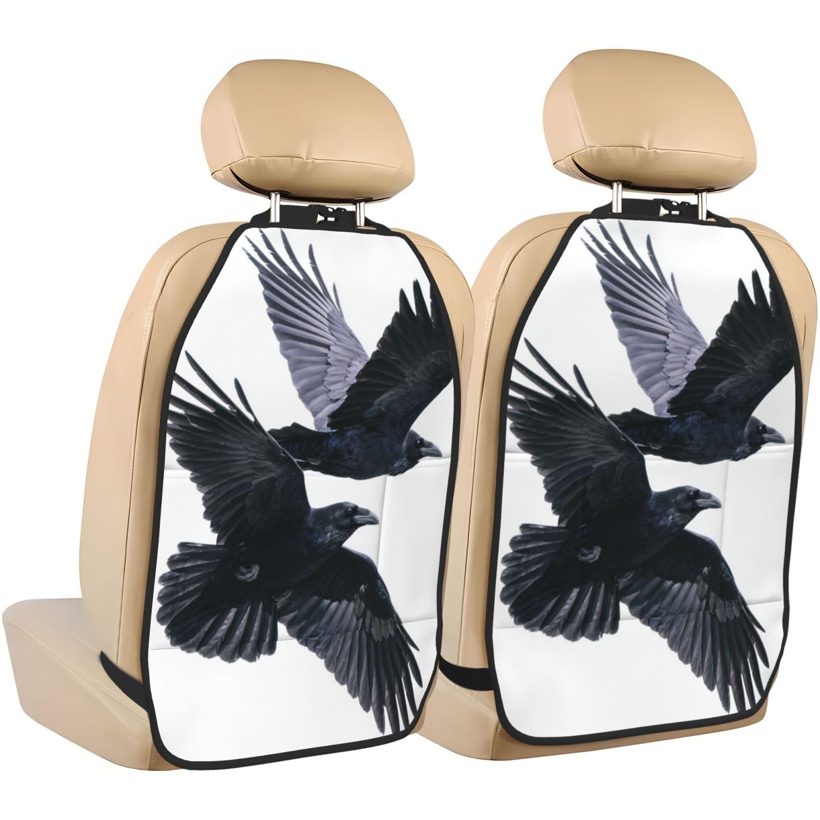 Two Flying Ravens Birds Car Seat Back Kick Protectors,2 Pack Kick Mats with Storage Pockets for Vehicles to Protect from Dirt Mud Scratches