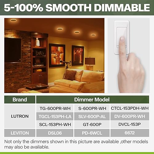 Miniatura 3 de Paquete de 2 luces empotrables de 4 pulgadas con luz nocturna, luces LED empotrables de 4 pulgadas, 5CCT regulables, 2700 K3000 K4000 K5000 K6000 K,