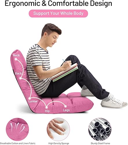 Miniatura 4 de Giantex Silla de sofá de suelo silla de videojuegos con 14 posiciones ajustables asiento acolchado de respaldo acolchado silla plegable perezosa