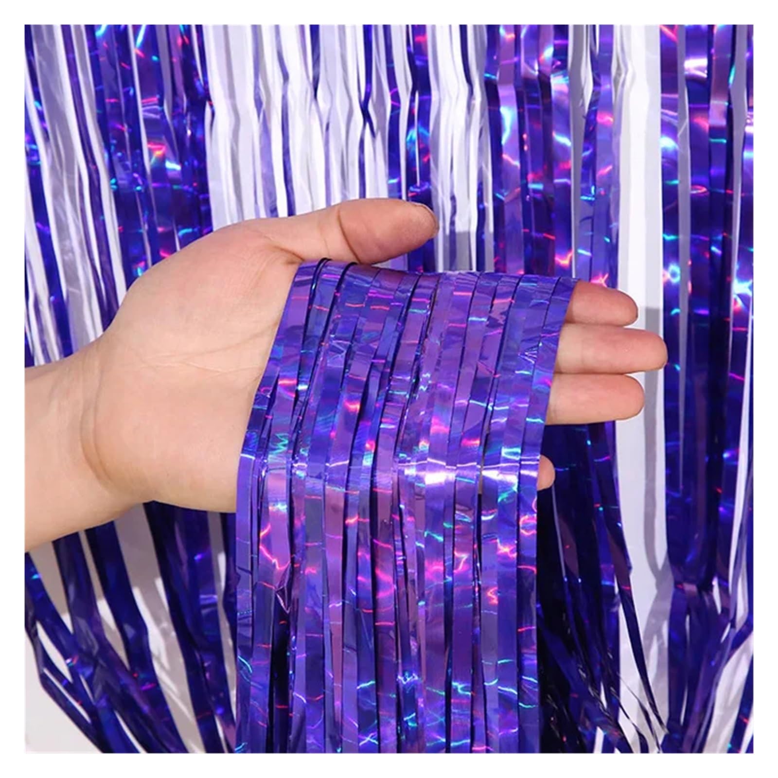 EnxJire Fringe Backdrop Curtain 1x2M Tinsel Foil Fringe Backdrop Curtains Background for Wedding Photo Booth DIY Party Decorations(Purple)