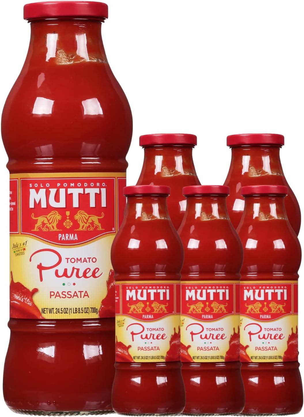 Mutti Tomato Puree (Passata), 24.5 oz. | 6 Pack | Italy’s #1 Brand of Tomatoes | Fresh Taste for Cooking | Canned Tomatoes | Vegan Friendly & Gluten Free | No Additives or Preservatives