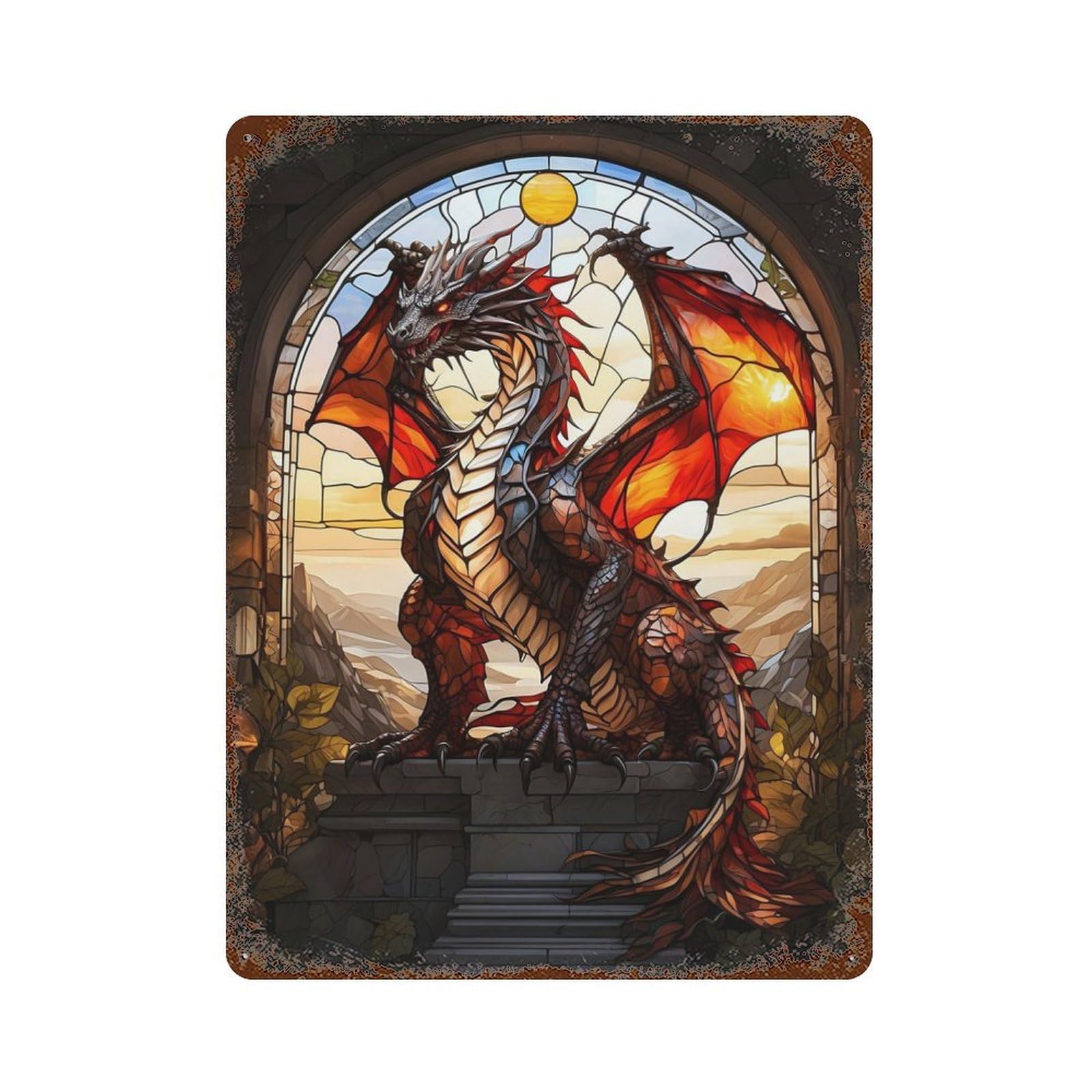 Glowing Dragon Stain Rusty Metal Tin Sign 15.7"x11.8", Classic Wall Plaque for Pub, Kitchen And Man Cave Decor