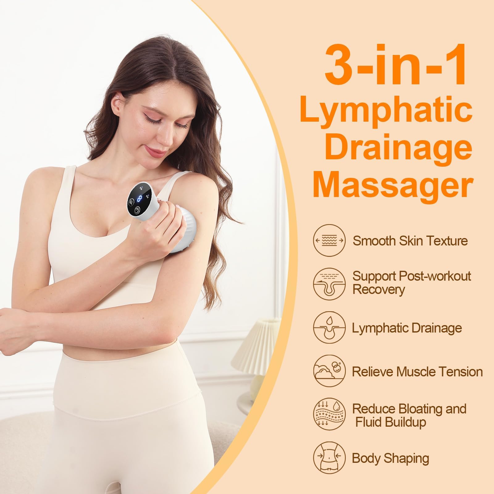 ZY ZERYEW Masajeador de drenaje linfático de mano 3 en 1 con luz roja, calor y vibración, herramienta de masaje anticelulítica inalámbrica para relajación corporal, 3 modos y 9 velocidades para
