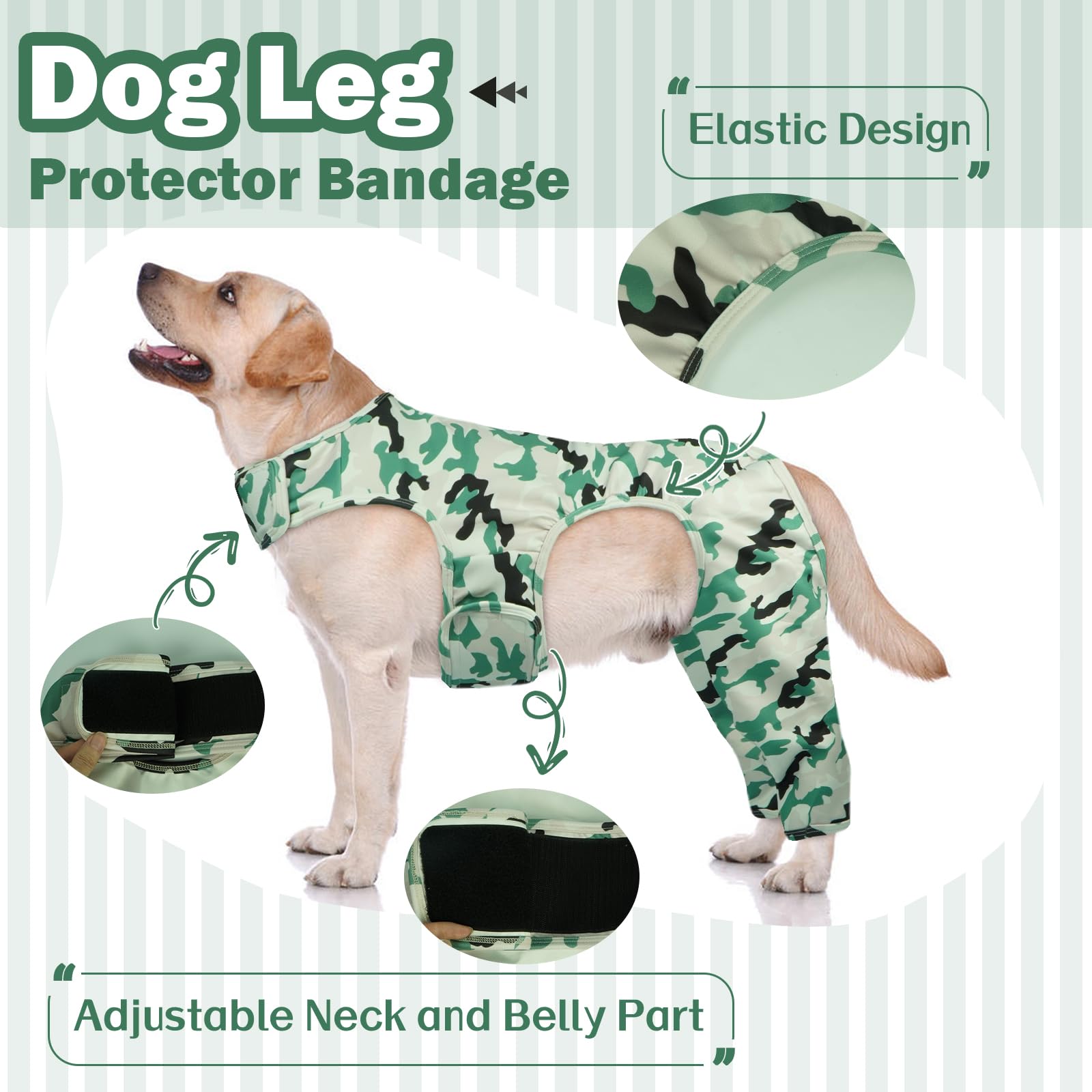 Hjyokuso Recovery Suit for Dogs Dog Surgery Suit, Leg Protector, Lick Sleeve, Army Green Camouflage, XXL - Image 3