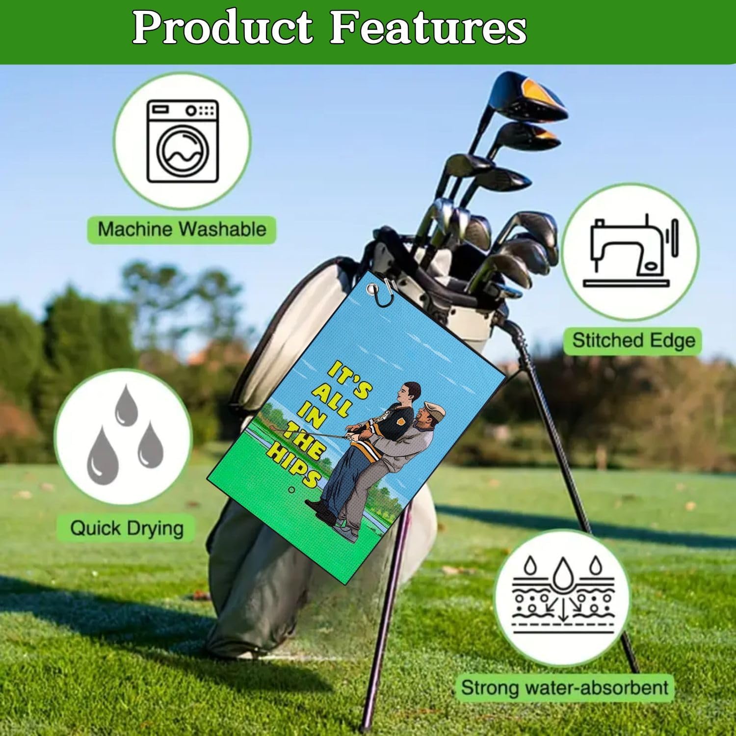 Funny Printed Golf Towels for Golf Bags with Clip, Golf Gift for Men Husband Boyfriend Dad, Birthday Gifts for Fan - It's All in The HIPS - Image 4