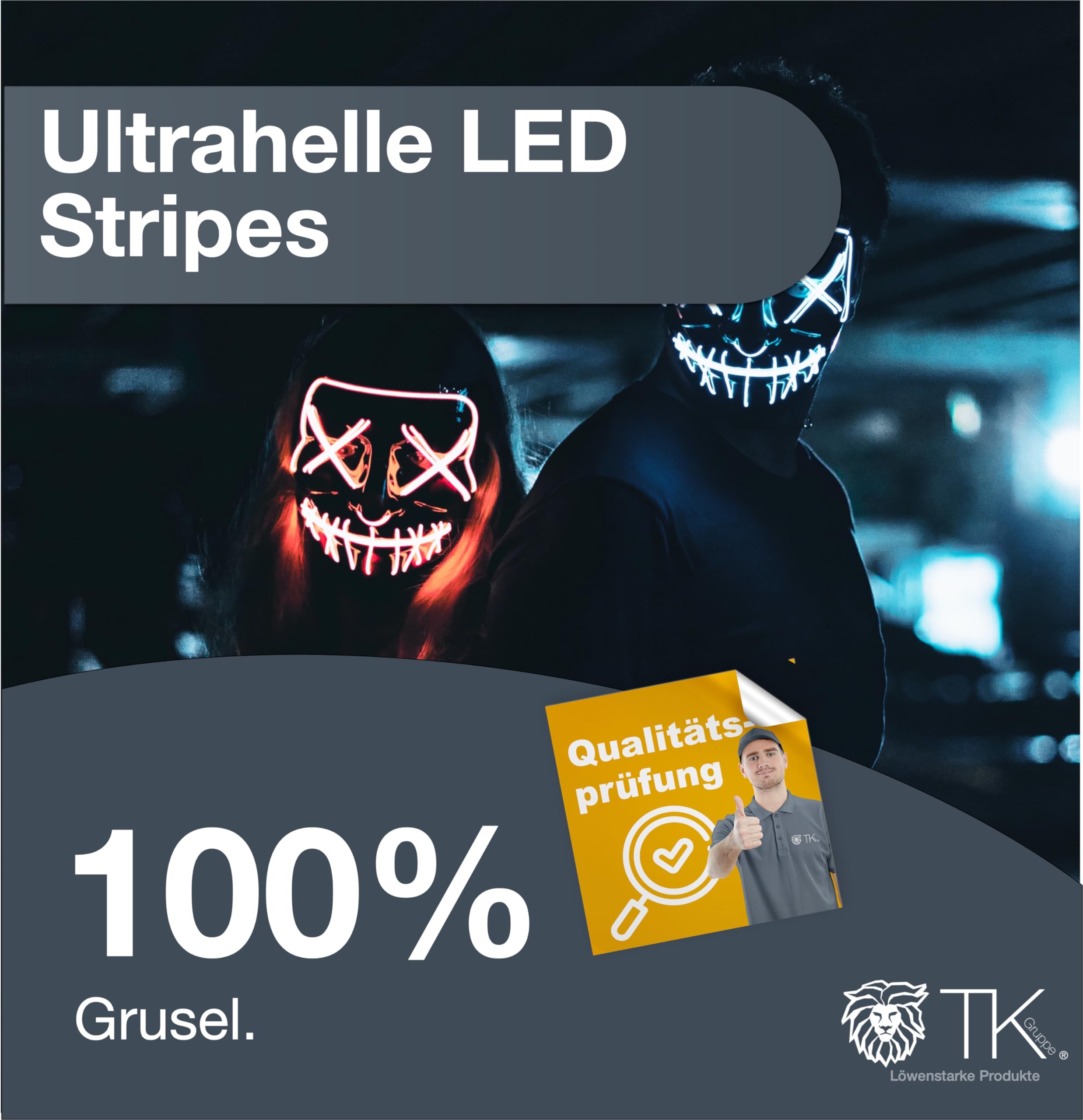 TK Gruppe Timo Klingler Maschera horror a LED - come da Purge incl. 3 effetti di luce, controllabili, per Halloween, Mardi Gras e Carnevale come costume per uomini e donne