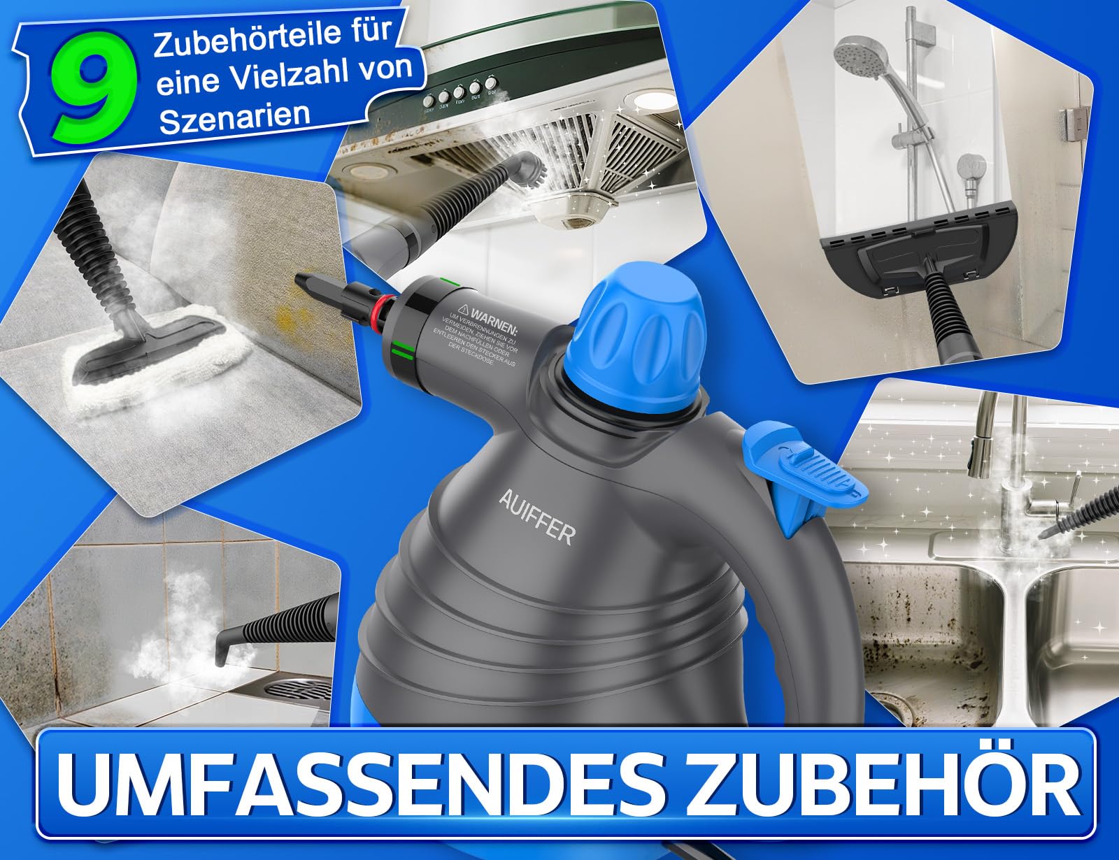 Dampfreiniger, Hochdruck-Heißdampf für schwer zugängliche Stellen Fugen, 100% chemiefrei, Dampfreiniger Handgerät für Küche, Autowäsche im Freien und vielseitige Oberflächenreinigung im Haushalt, Blau