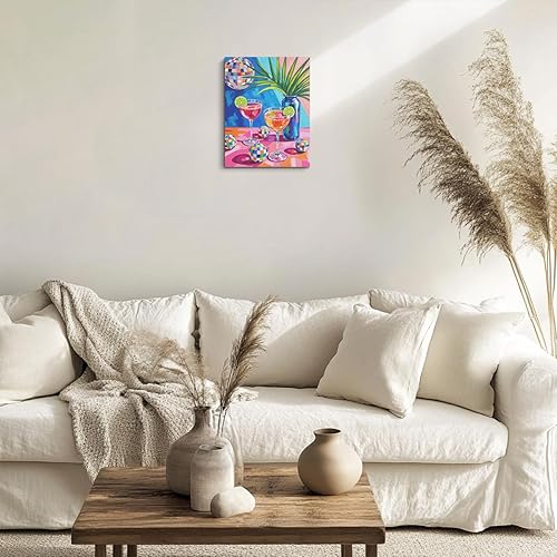 Miniatura 5 de Arte de pared con estampado de discoteca y cóctel, diseño de bola de discoteca retro, lienzo enmarcado para decoración de carrito de bar, sala de
